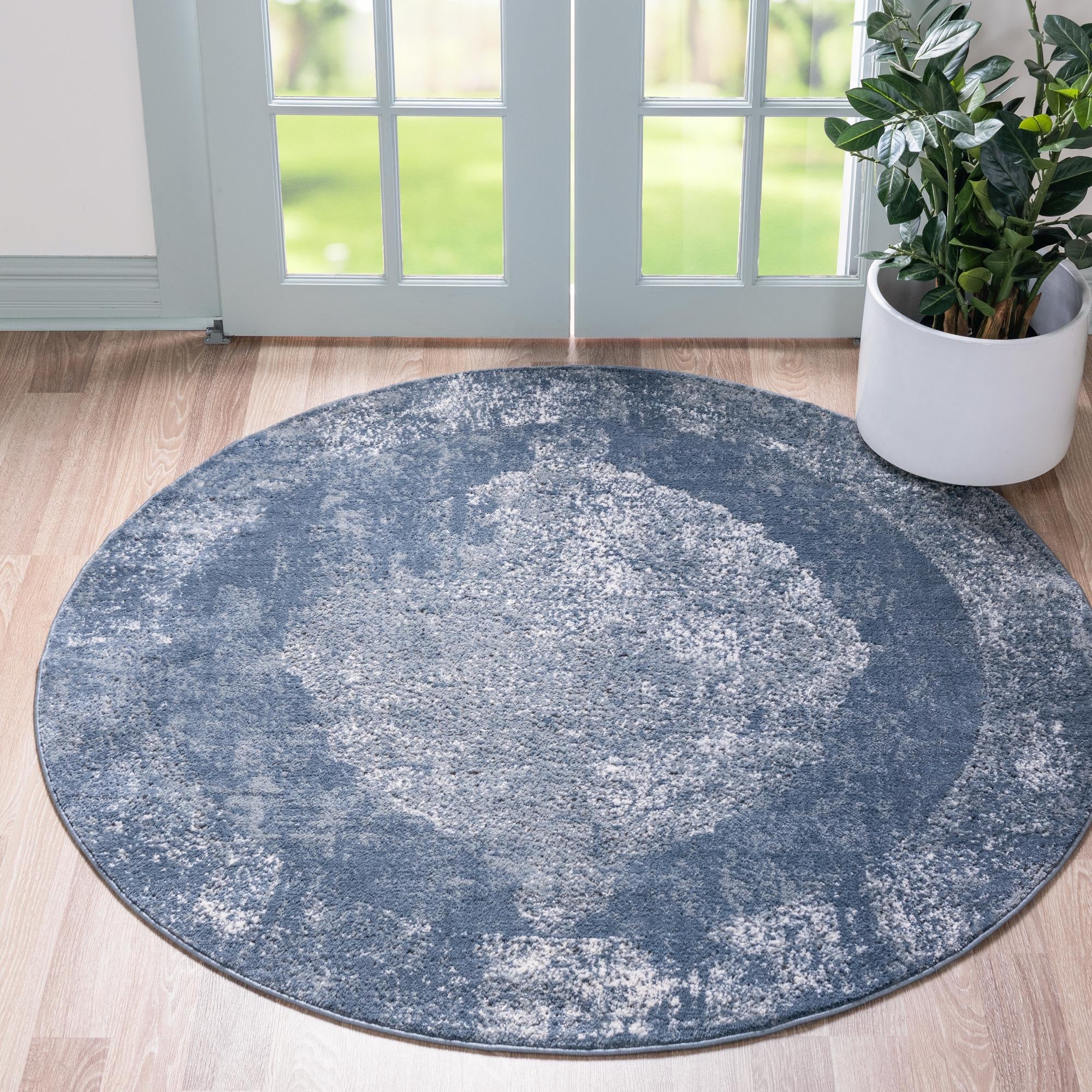 Unique Loom 3147344 Portland 7 x 7 (ft) Loomed Polypropylene Blue Round Indoor Medallion Area rug