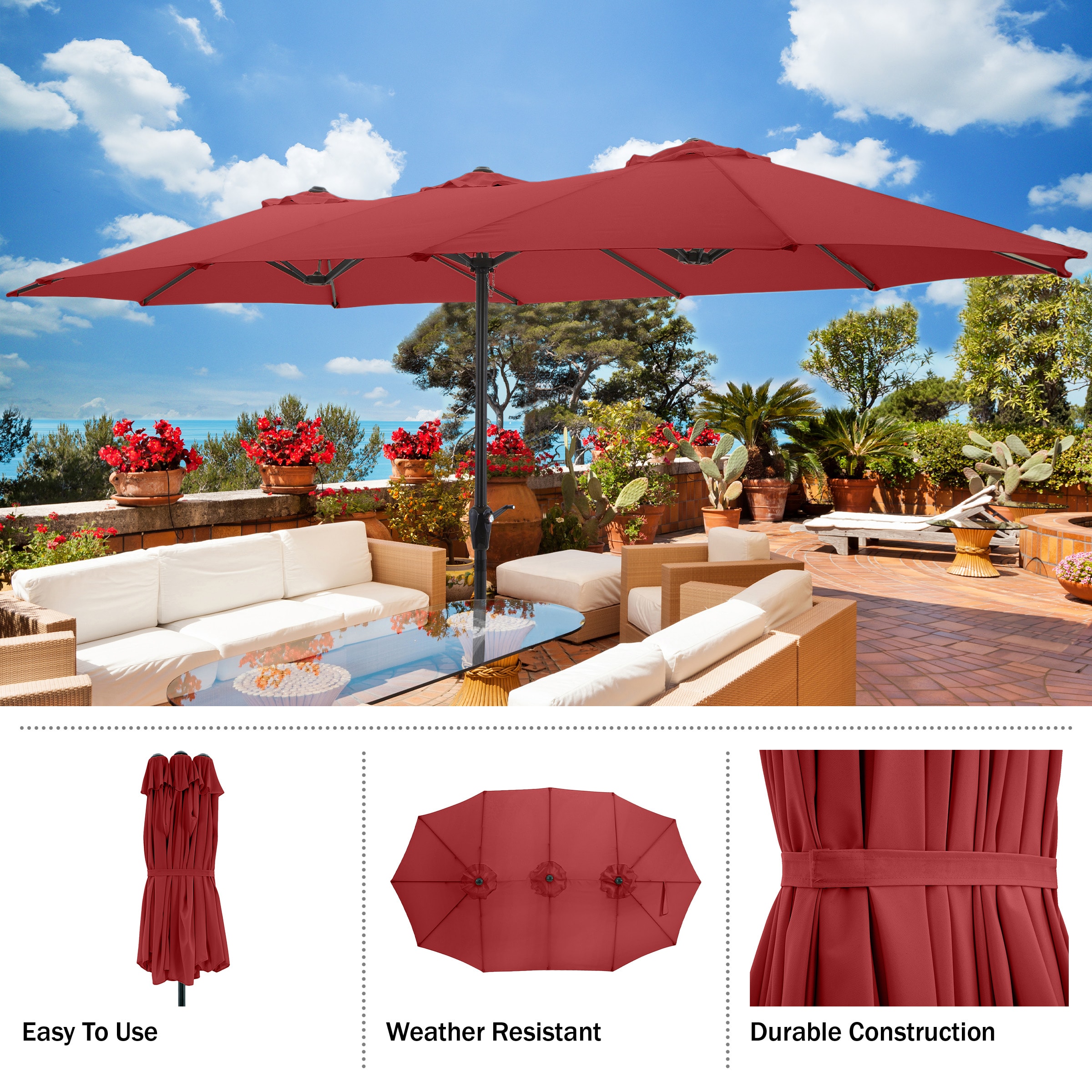 Pure Garden 9-ft Steel Red Market Patio Umbrella 50-LG1282 at Lowes.com