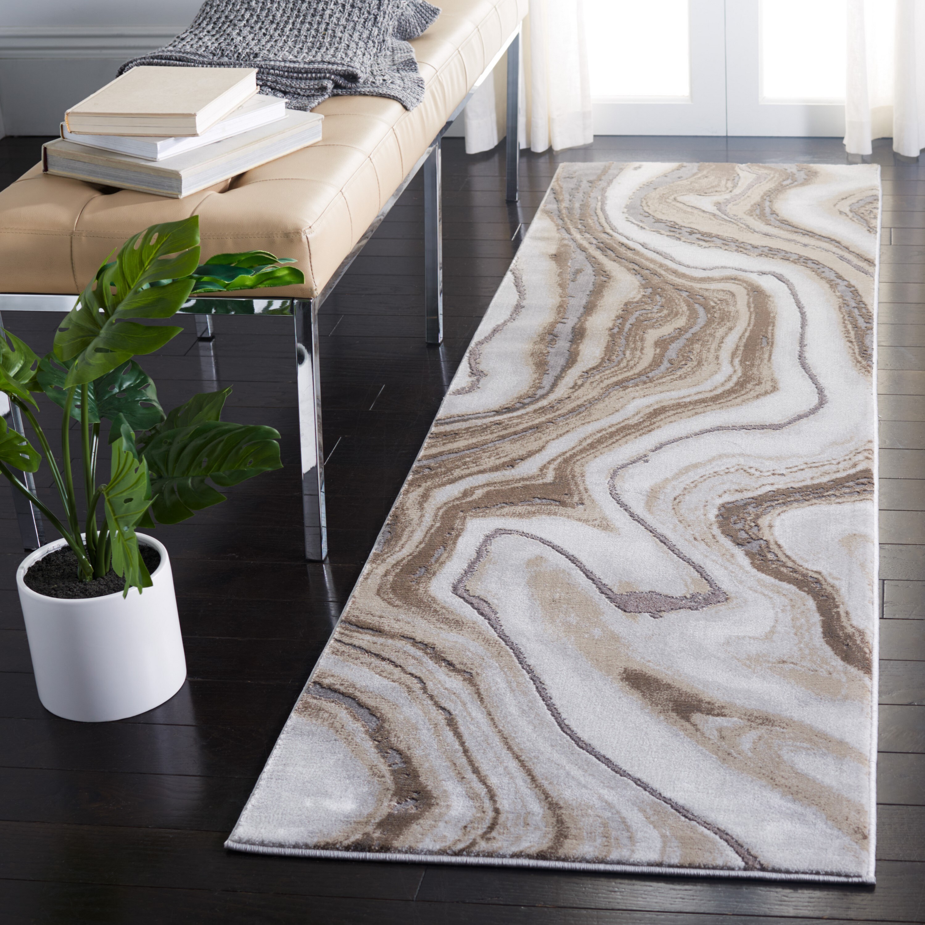 White Gold Marble Small Kitchen Mat for Floor PVC Leather Kitchen Rug  Waterproof