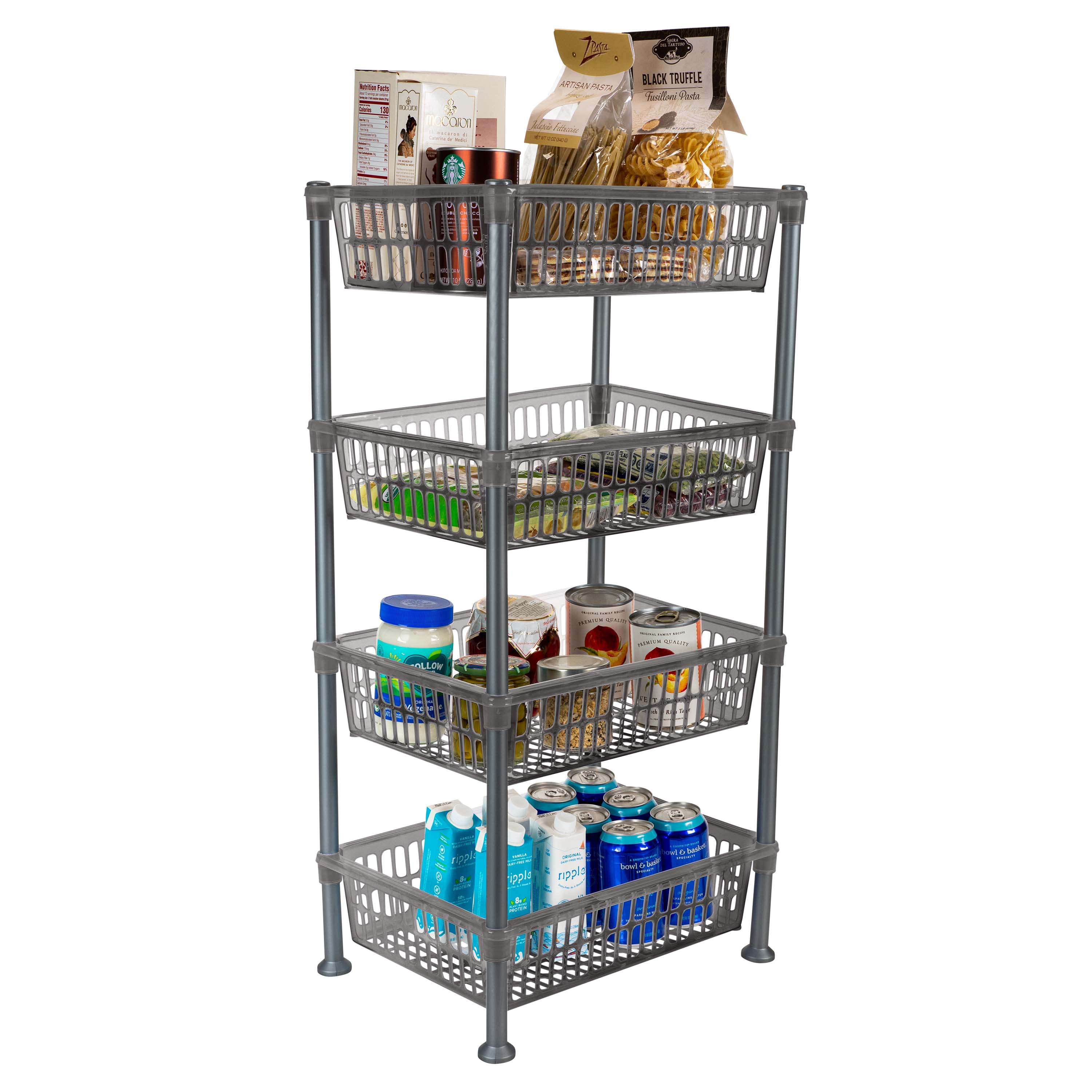 Slimline Gray Polypropylene 4-Tier Storage Shelf for Versatile Use