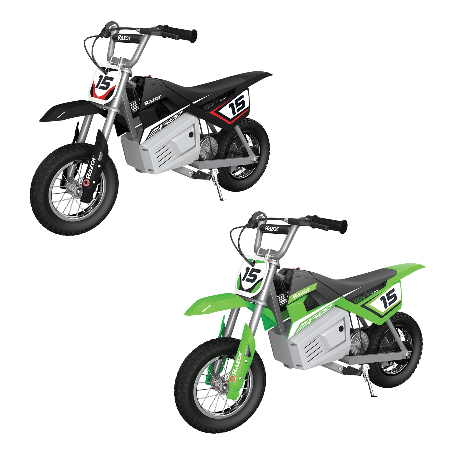 Razor Razor Mx400 Dirt Rocket 24V Electric Toy Dirt Bikes, 1 Black and 1 Green