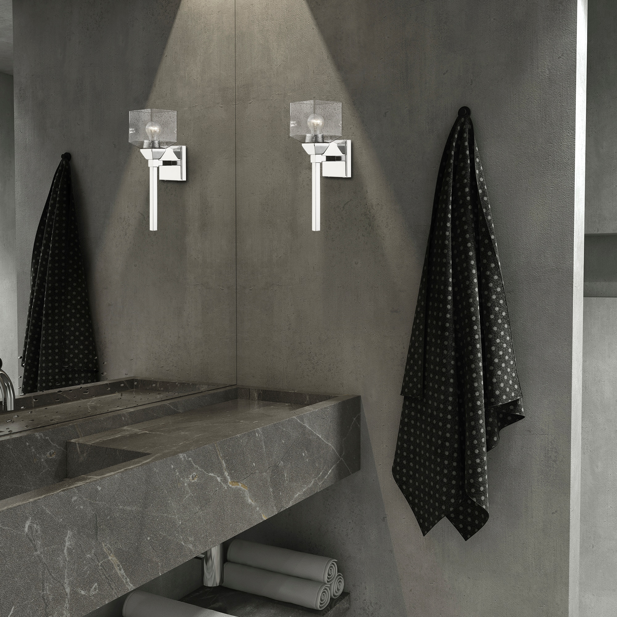 Polished Chrome Vanity Sconce with Clear Seeded Glass Shade