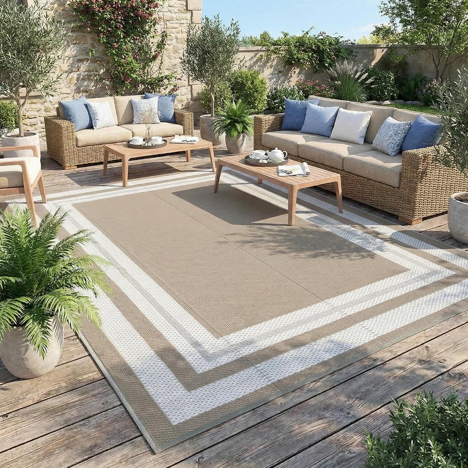 Aoile 9x18 Outdoor Patio Rug Waterproof Reversible Geometric Easy Clean for Backyard Deck Grey Brown