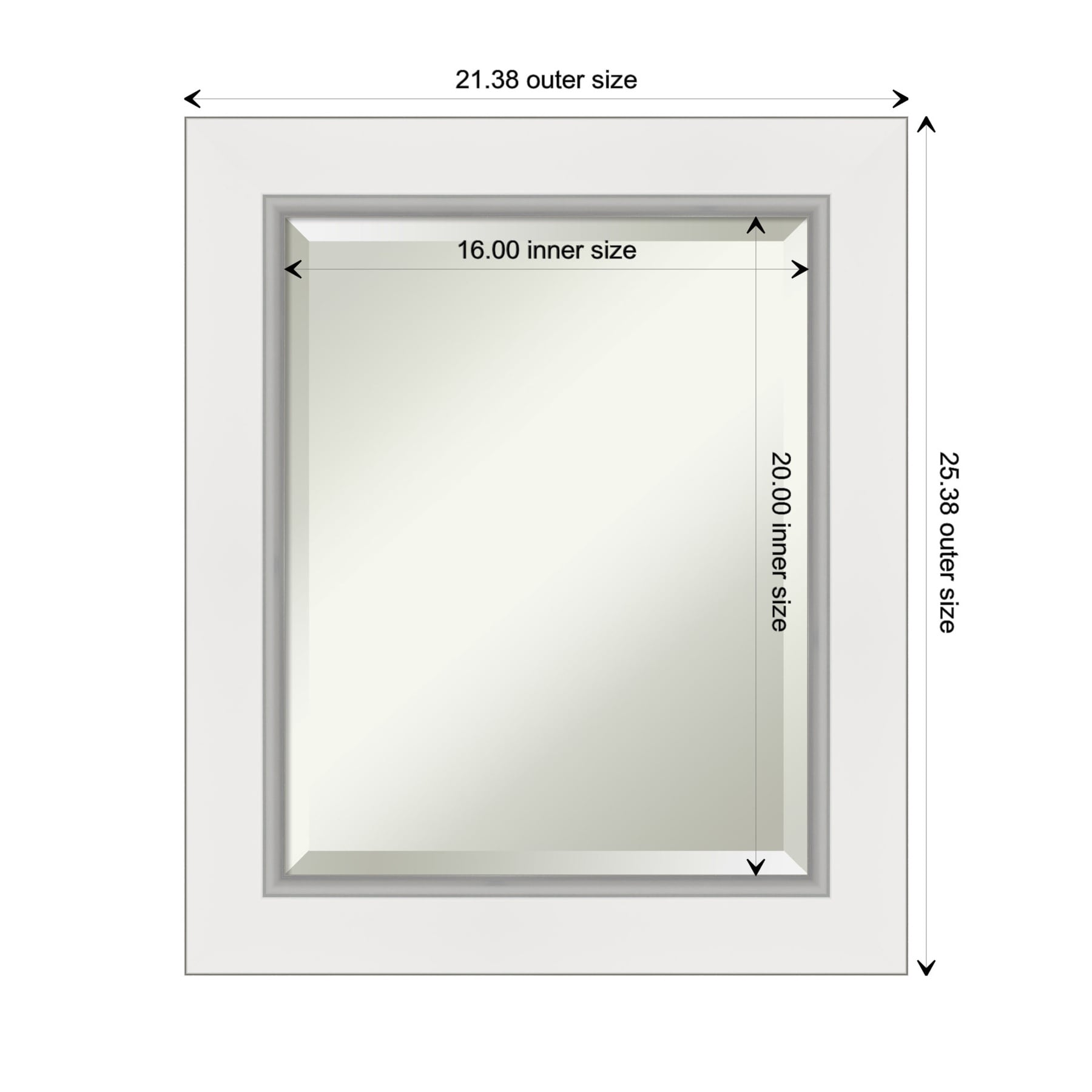 Eva White and Silver Rectangular Beveled Wall Mirror