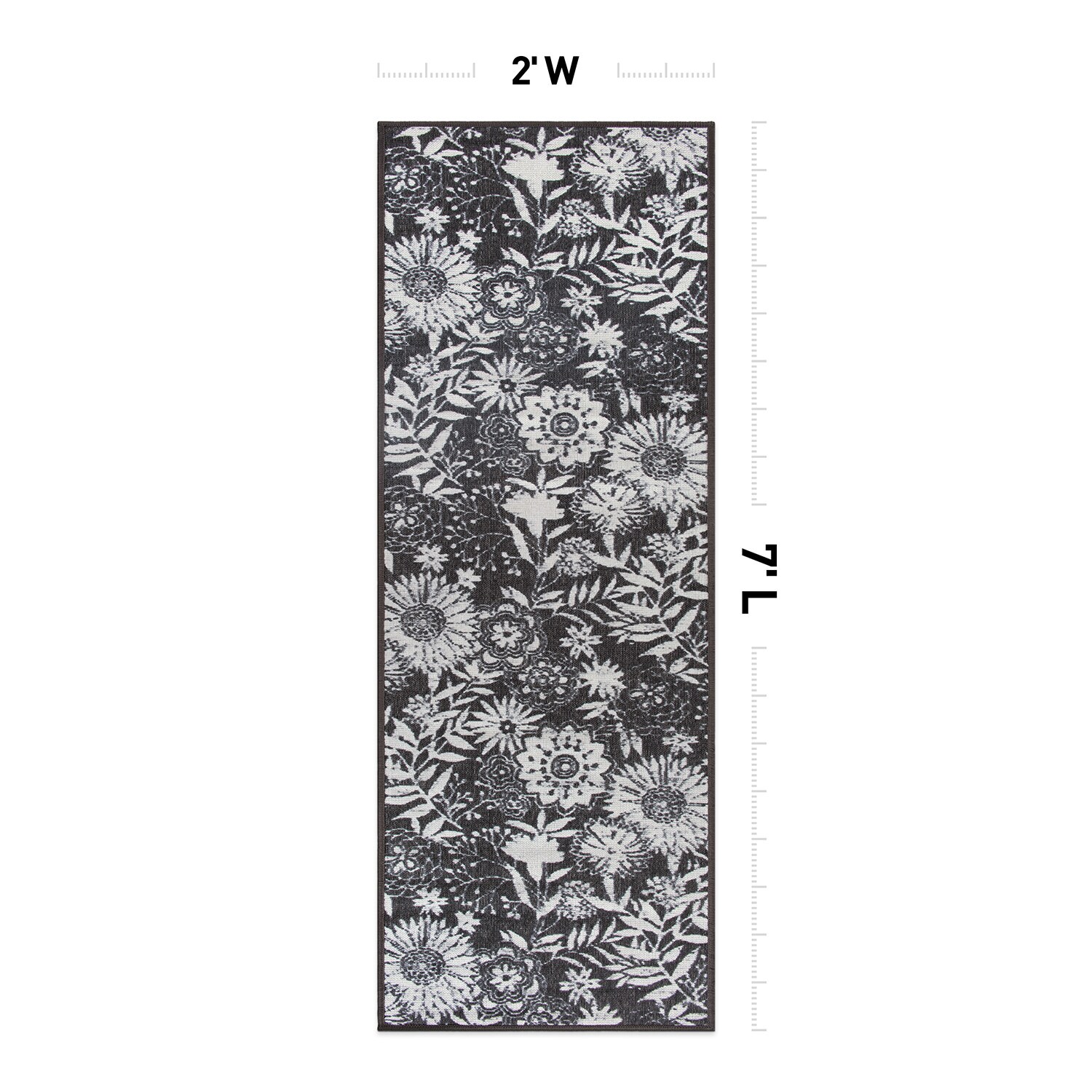 Gray Floral Flat Woven Reversible Indoor/Outdoor Rug