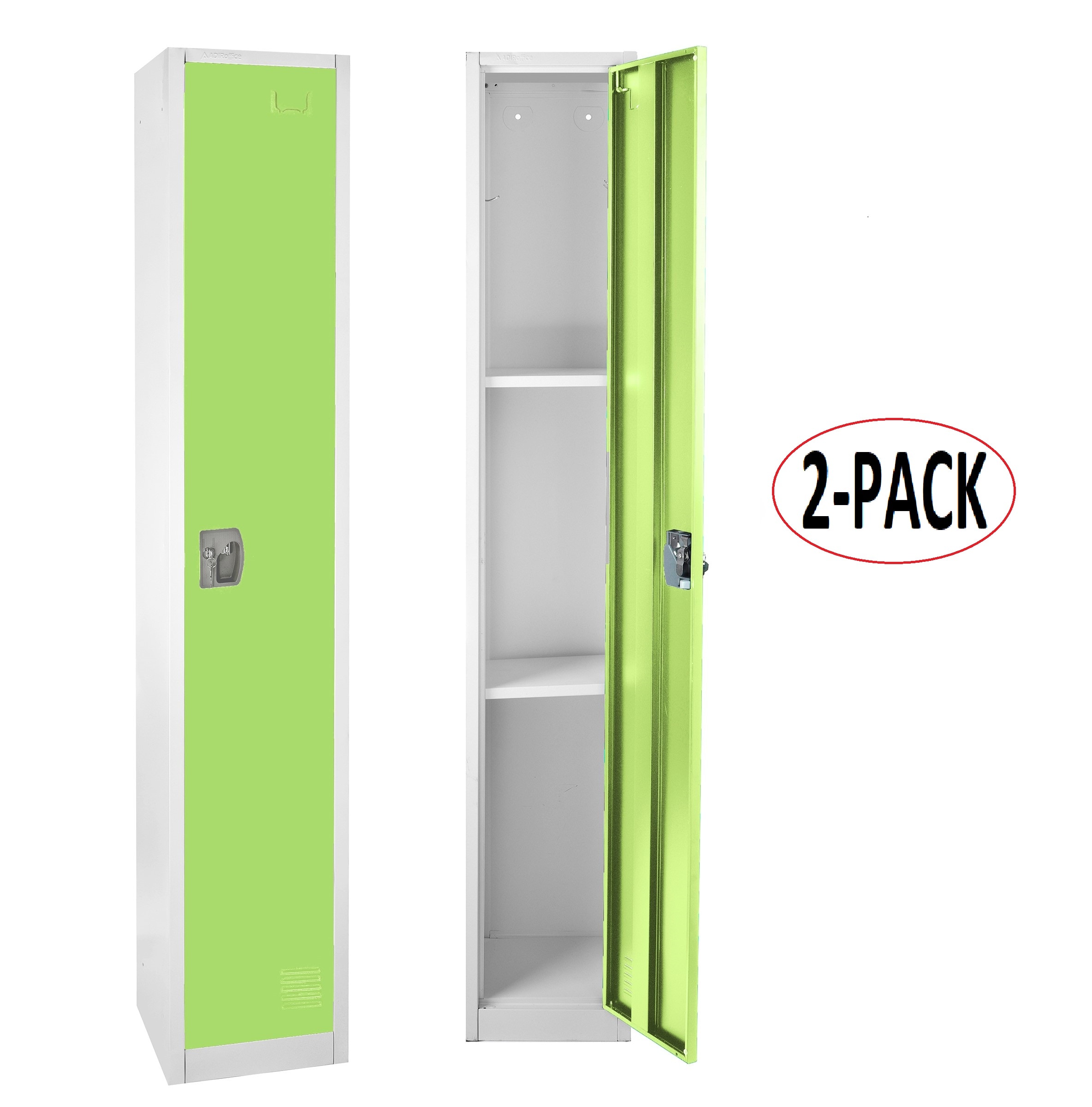 AdirOffice 629-201-GRN-2PK 629 Series Set of 2 12-in W x 72-in H x 12-in D Steel Full Storage Lockers
