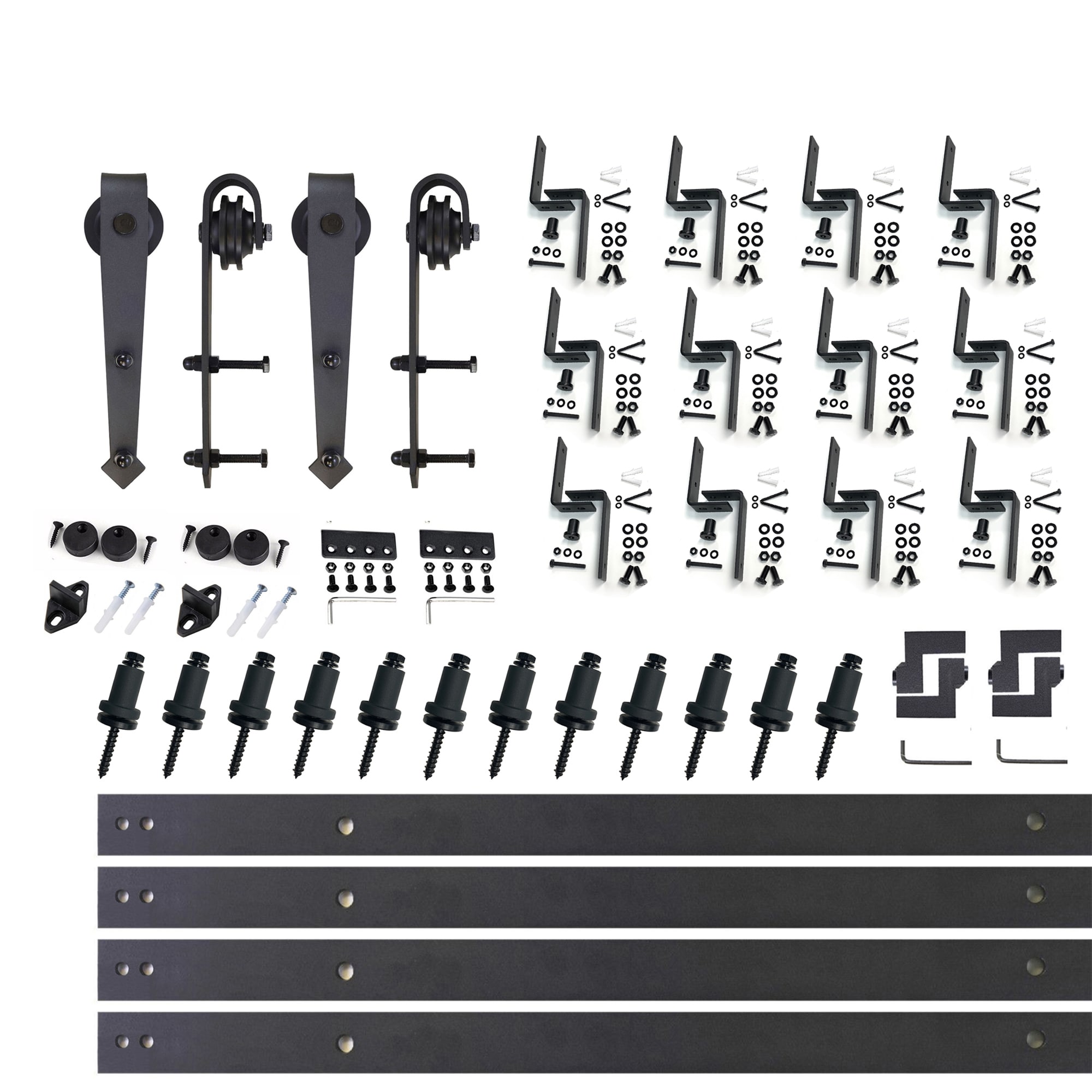 HOMACER JT3TGH192C 192-in Rustic black Black Indoor Arrow Double bypass Barn door hardware kit