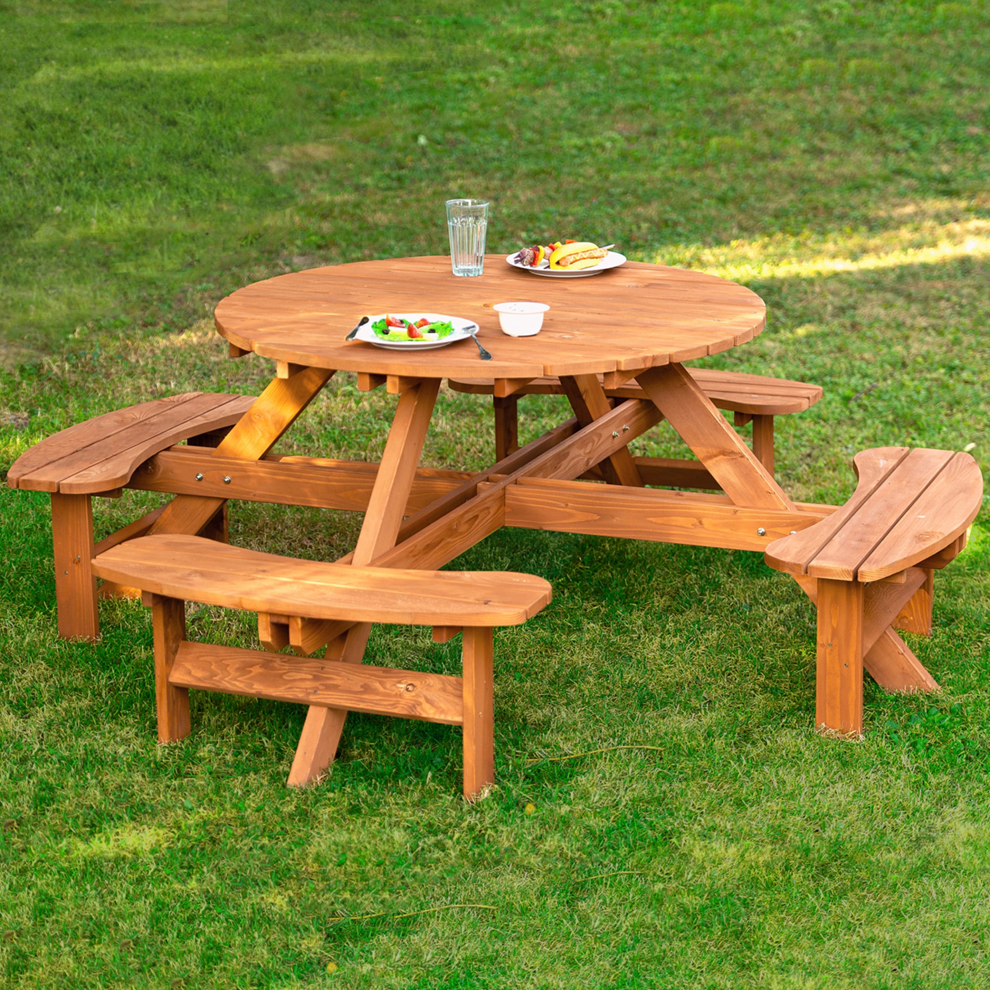 Brown Cedar Round Picnic Table, Round Wood Picnic Table Plans