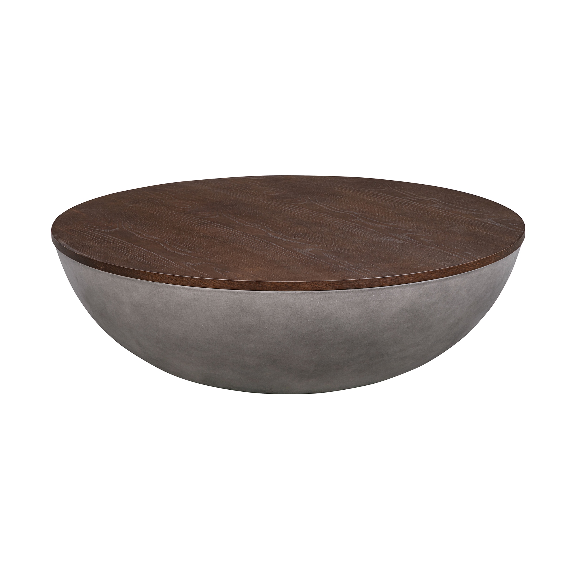 48" Round Concrete and Oak Wood Coffee Table