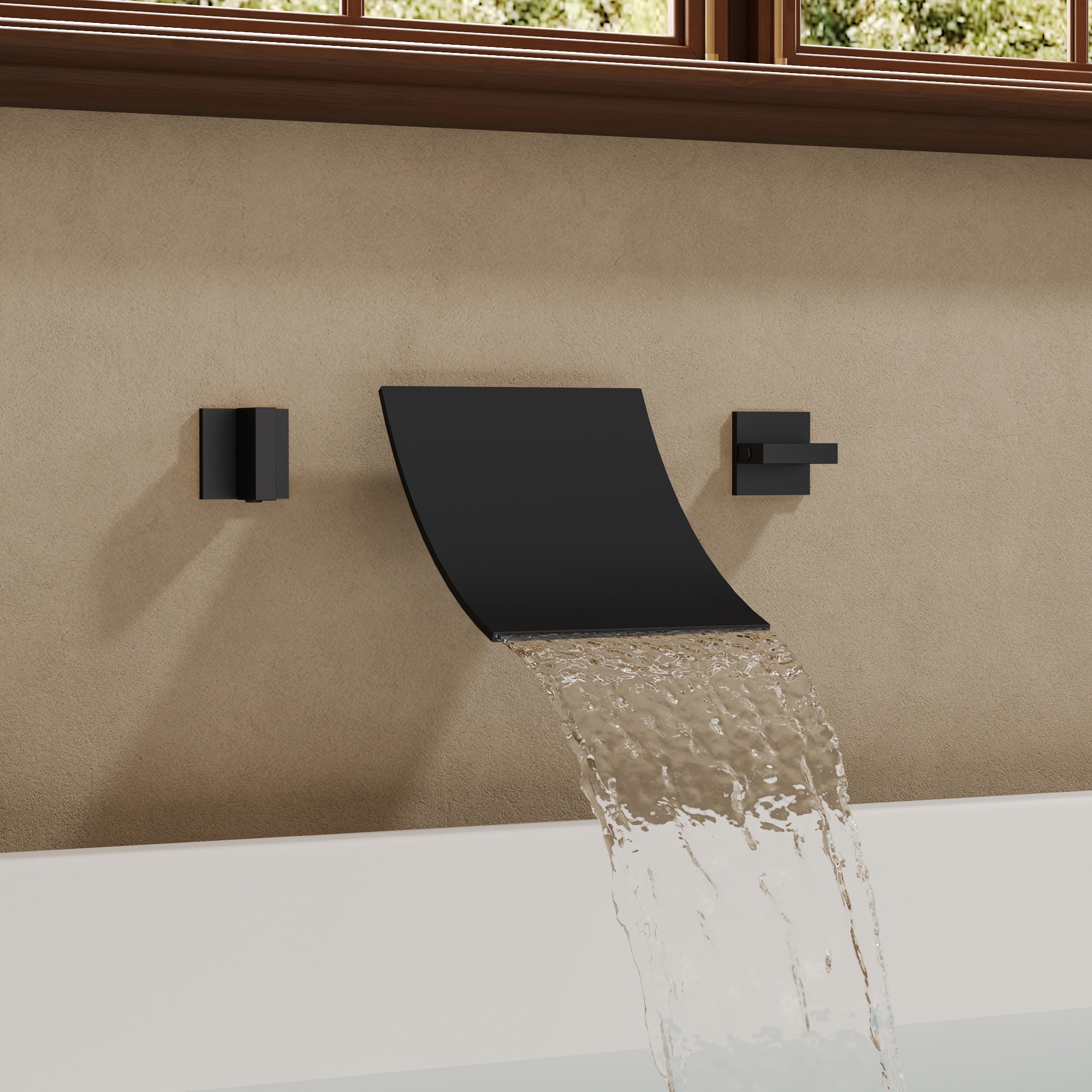 GRANDJOY FL23671-BN Watetfall Brushed Gold 2-handle Wall-mount Waterfall Bathtub Faucet