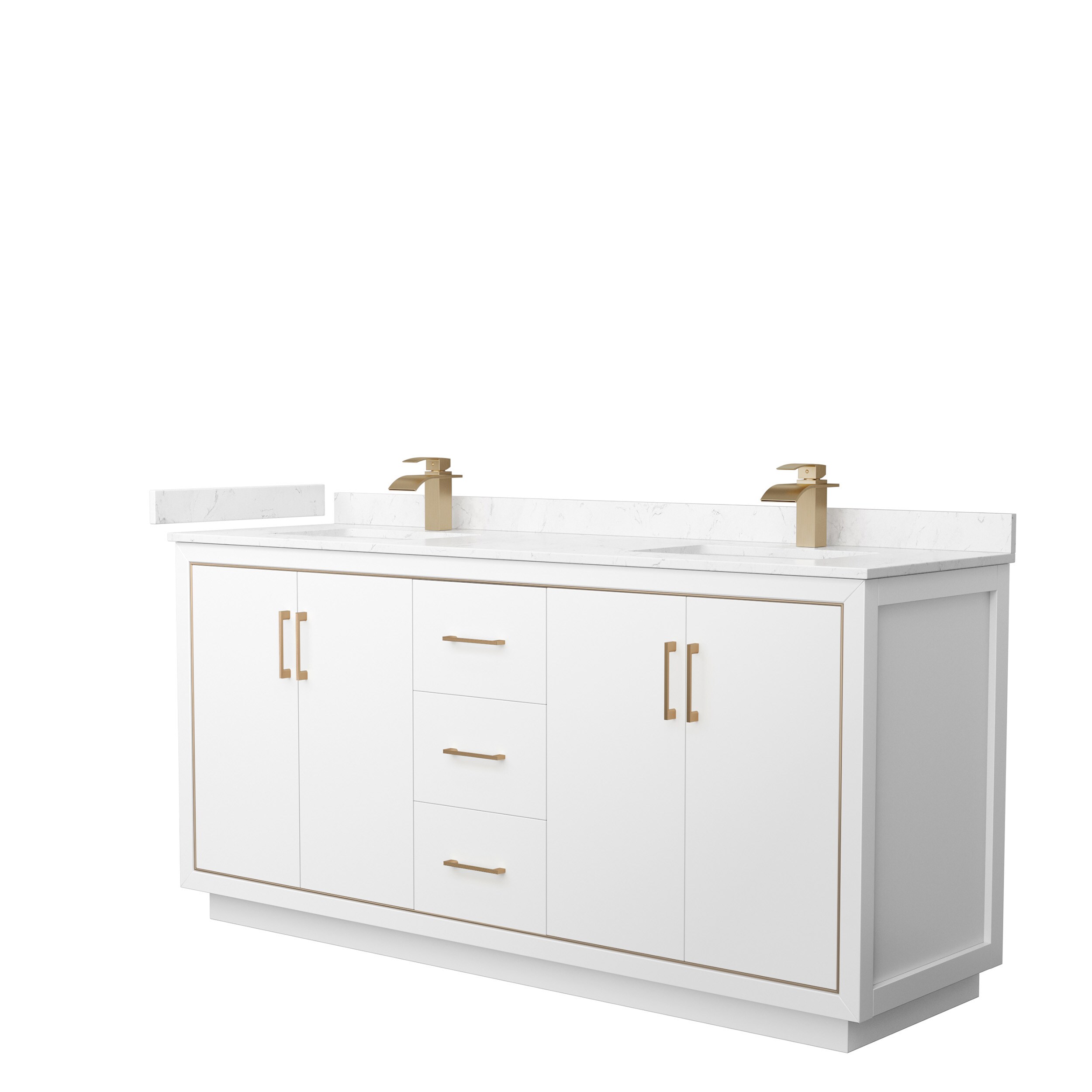 Wyndham Collection WCF111172DWZC2UNSMXX Icon 72-in White with Satin Bronze Trim Undermount Double sink Bathroom Vanity with Carrara cultured marble Cultured marble Top
