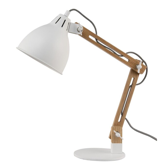 Roth 21 In Natural Wood White Desk Lamp, Wooden Table Lamp With White Shade