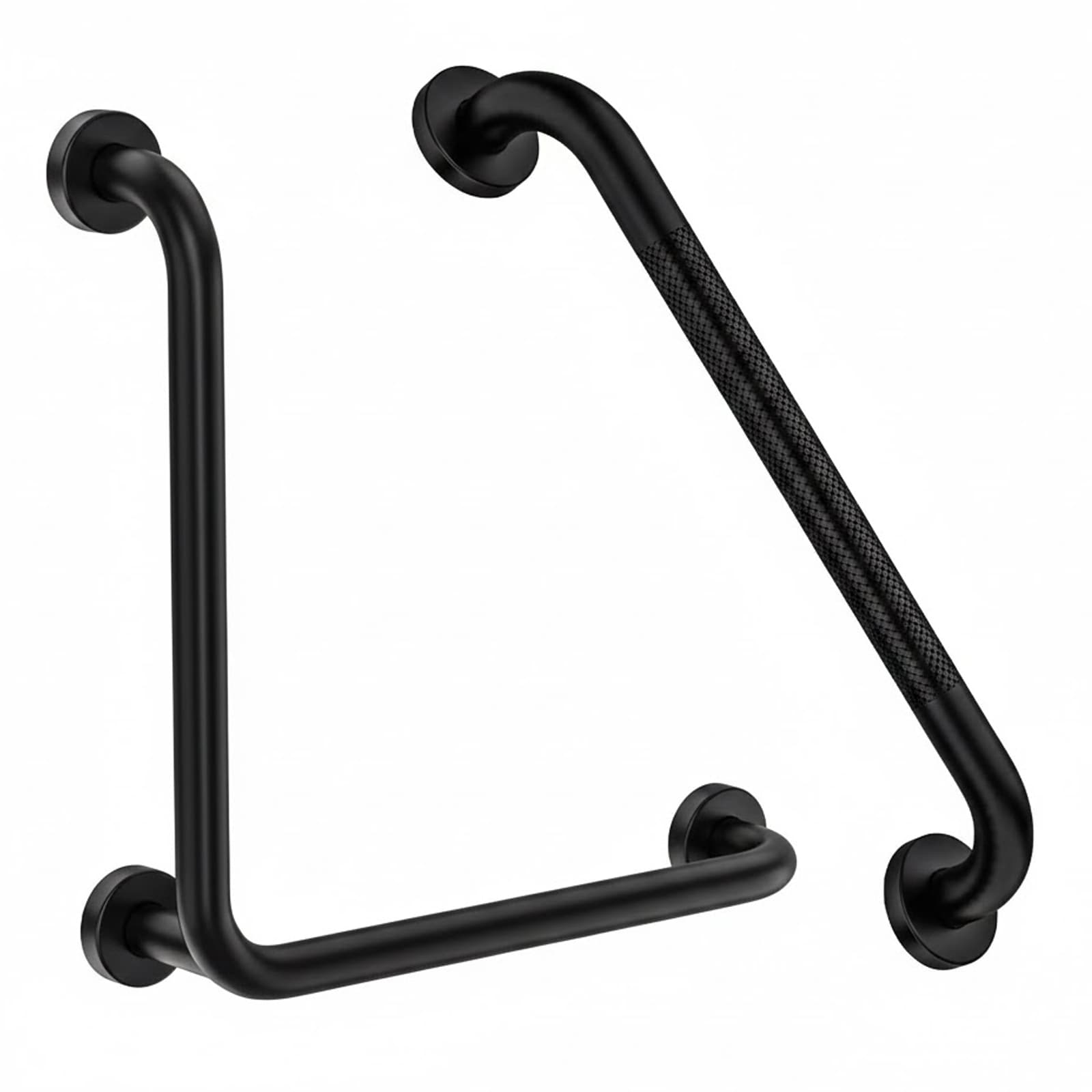 Misopily 2 Piece Matte Black Grab Bar Set 16x16 Inch L Shaped and 20 Inch Straight Stainless Steel Bathroom Safety Rail for Shower and Toilet