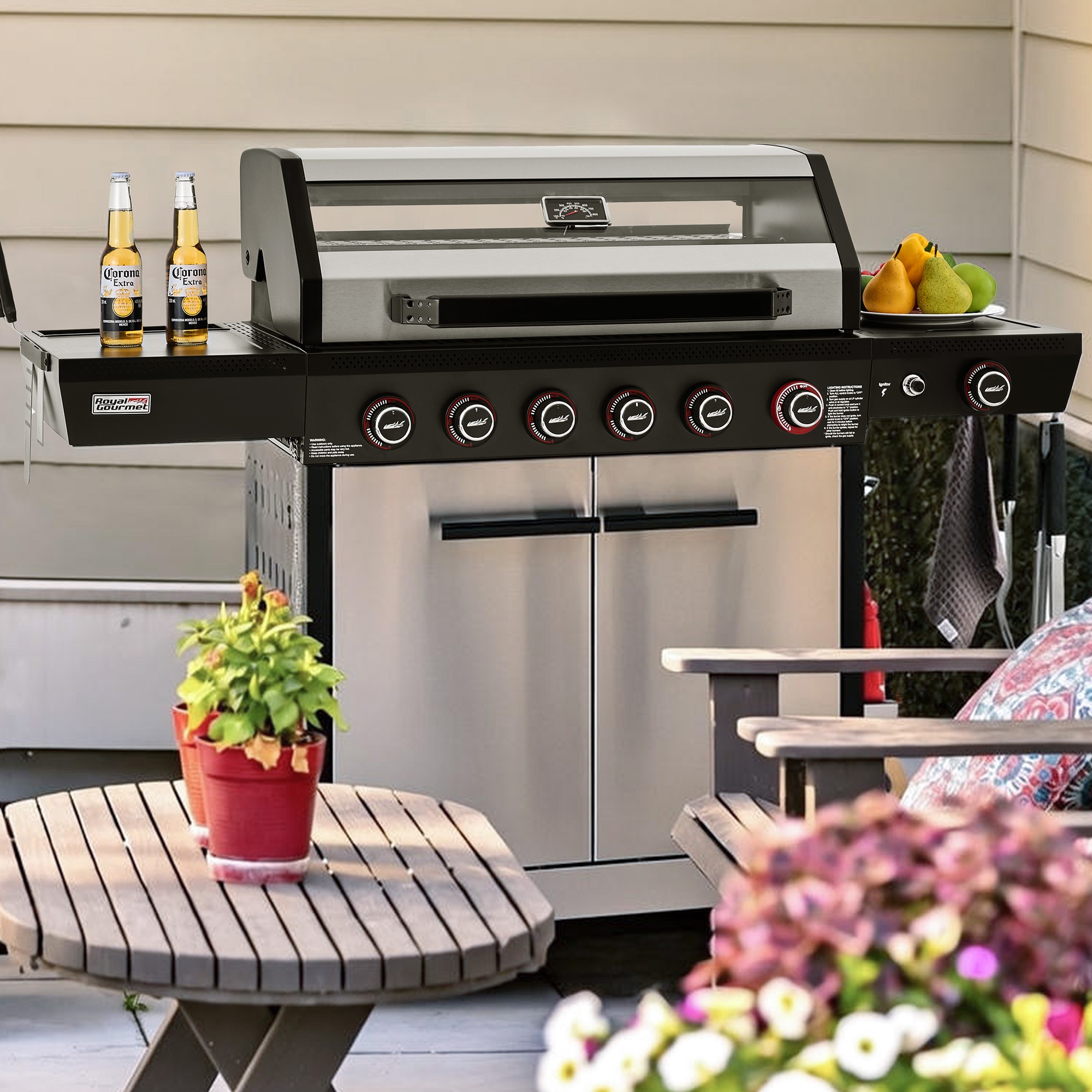 Royal Gourmet Silver 6 -Burner Liquid Propane Gas Grill 1 -Side Burner Sansujyuku sansujyuku.com