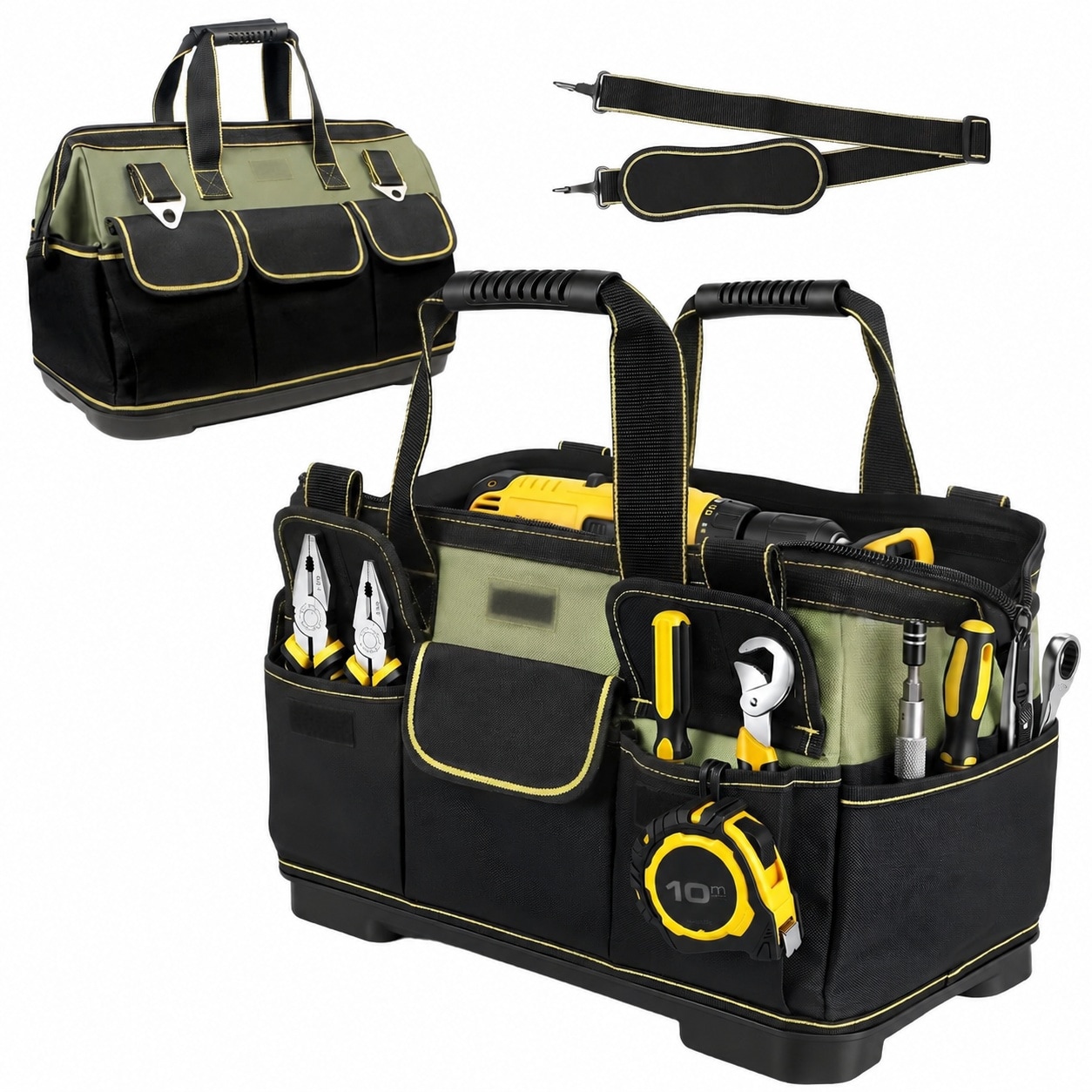 JVFCXXV  16 Inch Heavy Duty Tool Bag with Waterproof Molded Base and Adjustable Shoulder Strap Large Capacity Tool Tote for Electrician Mechanic