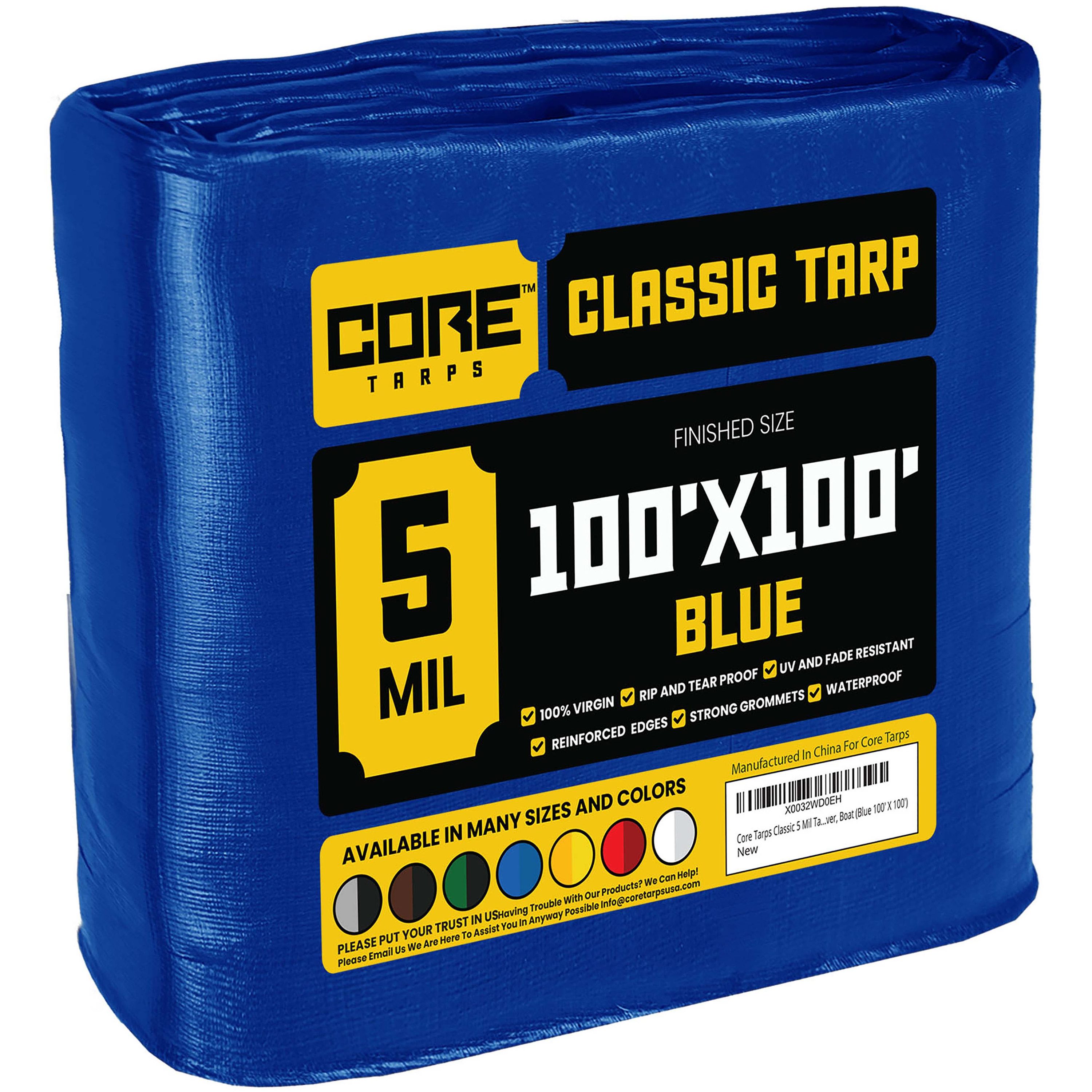 Core Tarps CT-505-100X100 100-ft x 100-ft Blue Waterproof Commercial Polyethylene 5-Mils Tarp