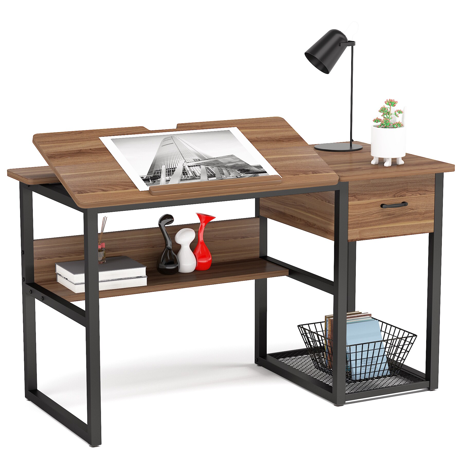 Modern Rectangle Office Writing Desk Wood Computer Desk - Brown