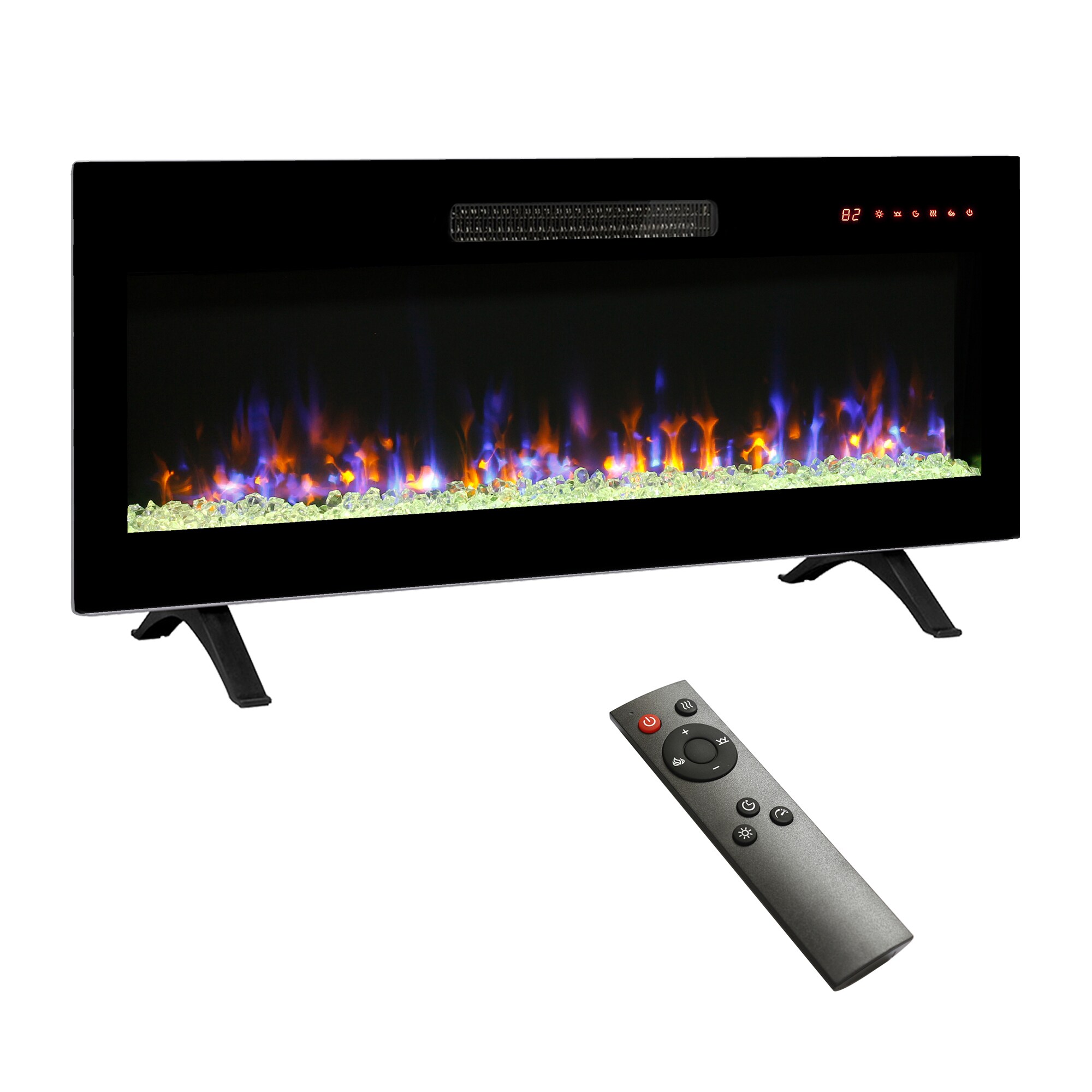 Bybafun YC0700002 42-in W Black Free standing LED Tabletop Electric Fireplace with Remote Control Included