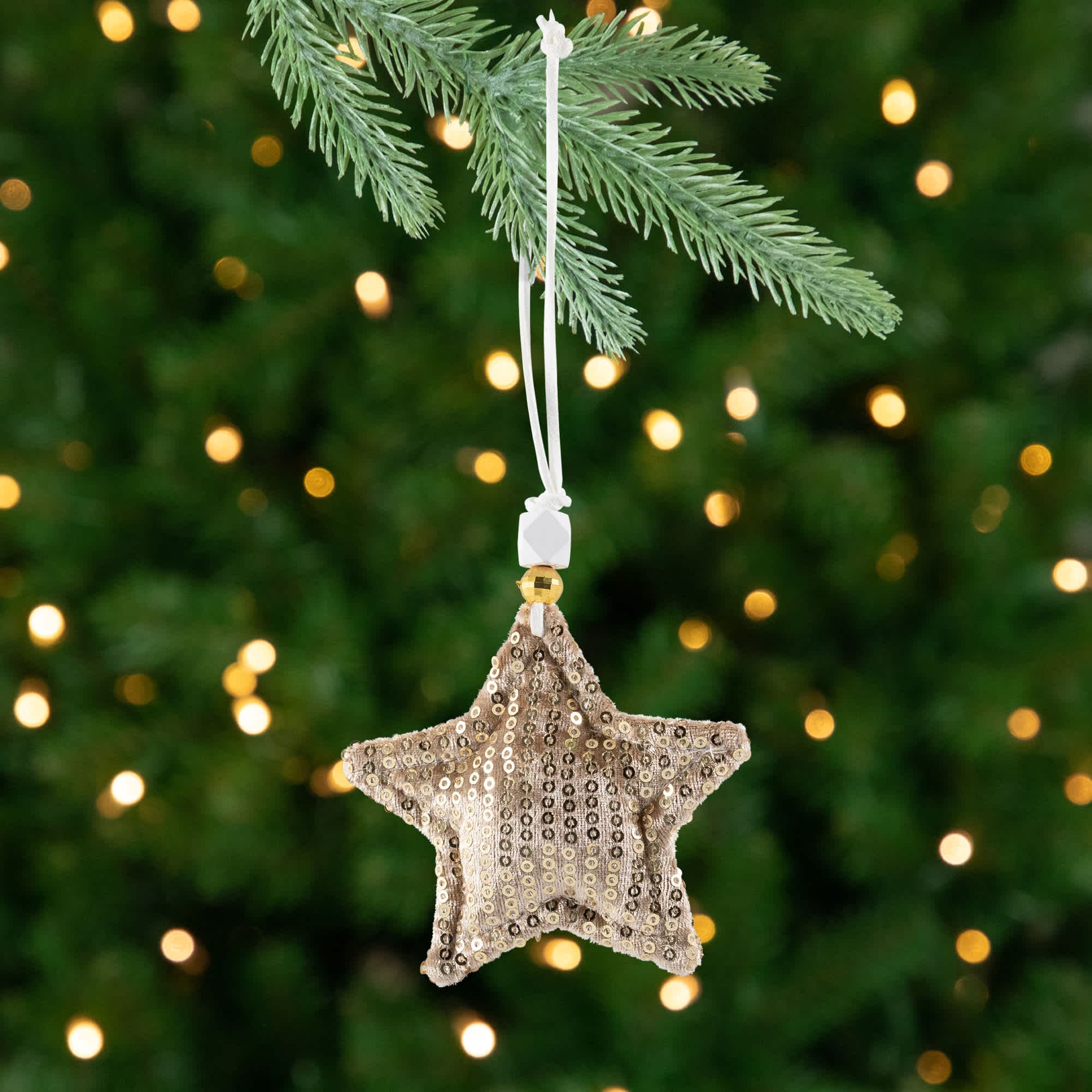 Northlight Sequin Stars and Trees Plush Christmas Ornaments - 4 inch - Gold - Set of 4