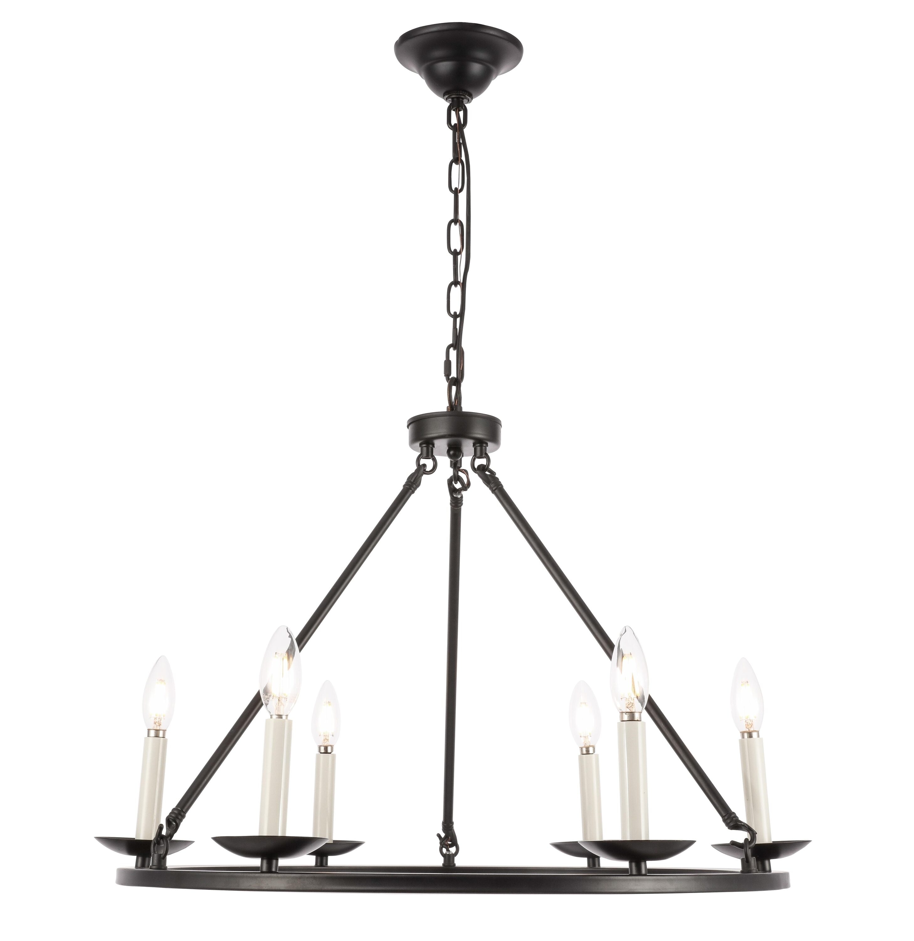 Elegant Maine 6-Light Black Metal Circular Chandelier