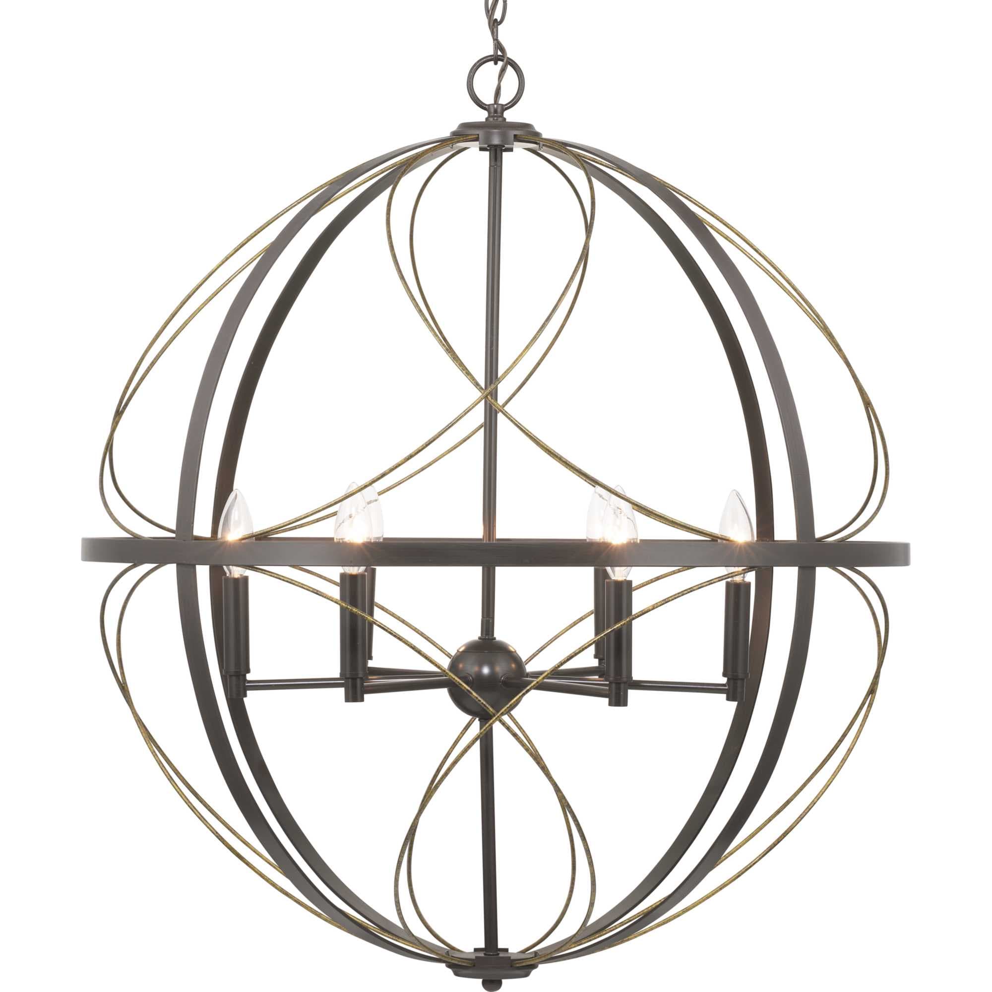 Progress Lighting P500069-020 Brandywine 6 -Light Antique Bronze Transitional Globe Large Hanging Pendant light