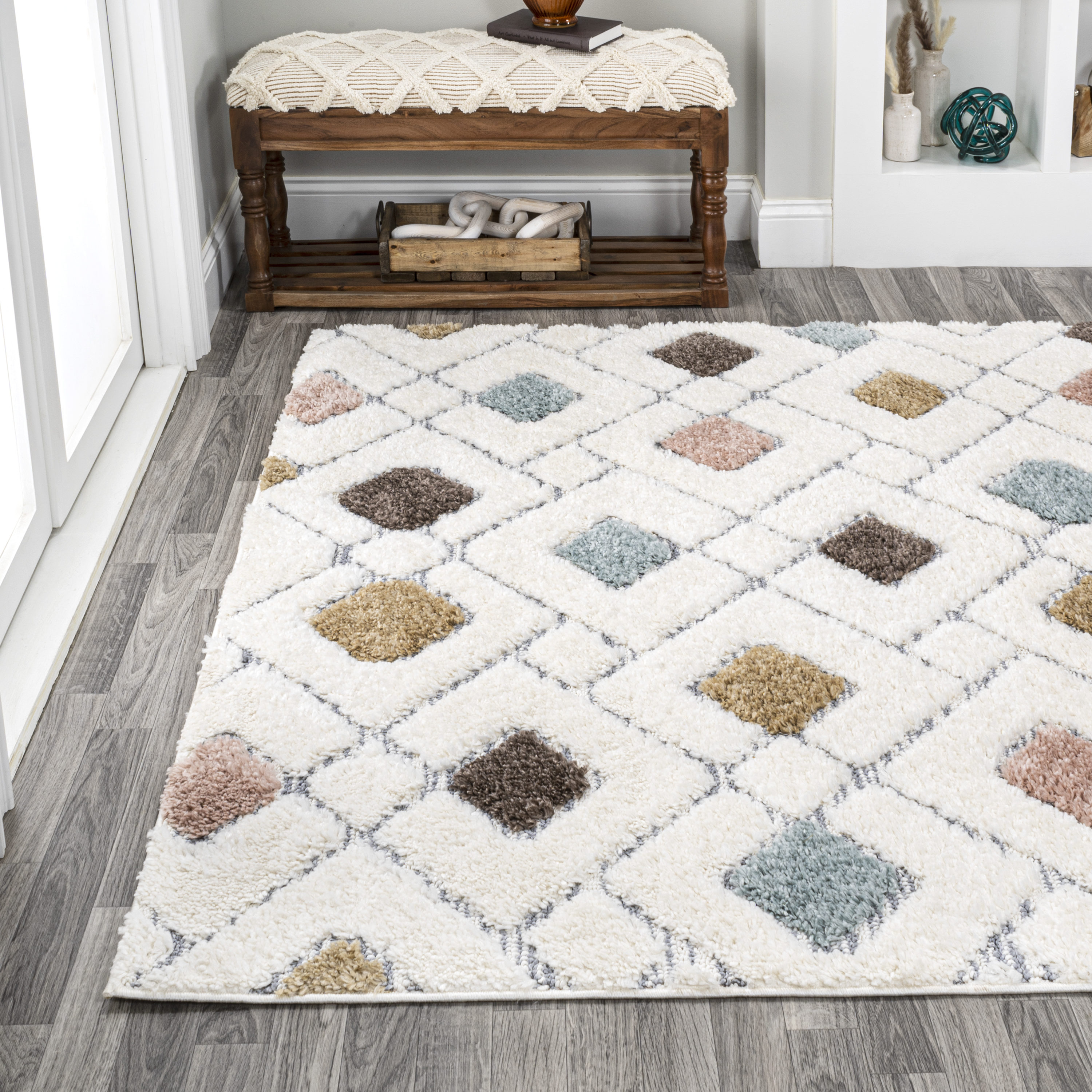 Retro Multi/Cream Trellis Flat Woven Stain-Resistant Rug