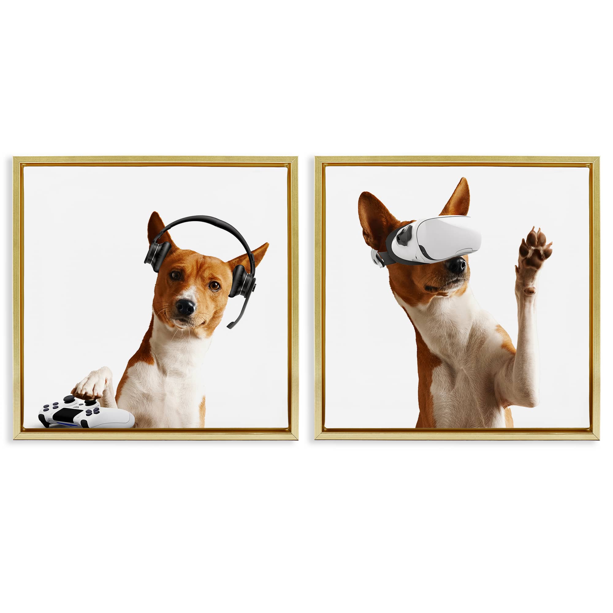 Stupell Industries B2-747-FFG-2PC-24X24 Video Game Dogs with VR 2pc Floating Frame Set design by CAD Design