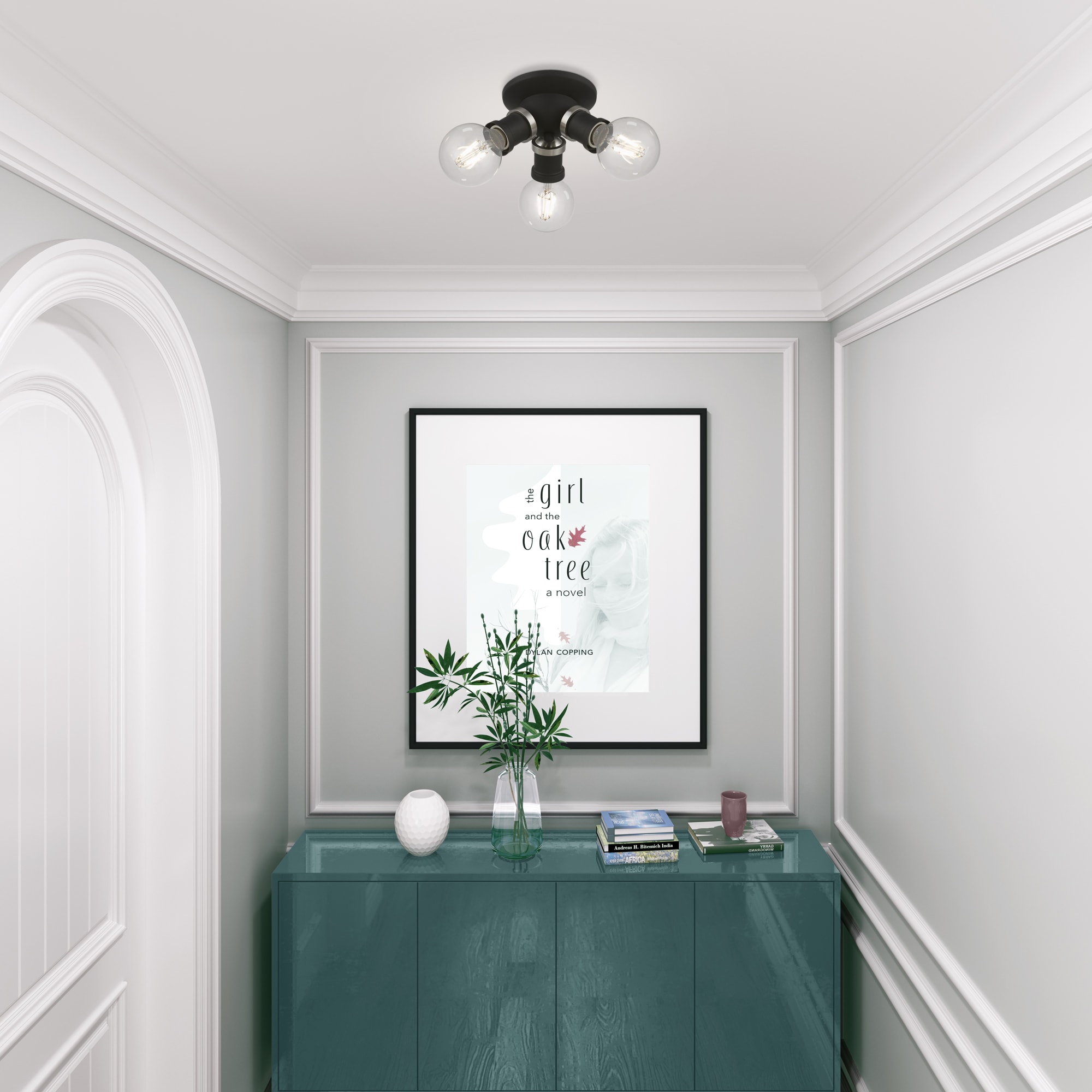 Lansdale 7" Transitional 3-Light Black & Brushed Nickel Flush Mount