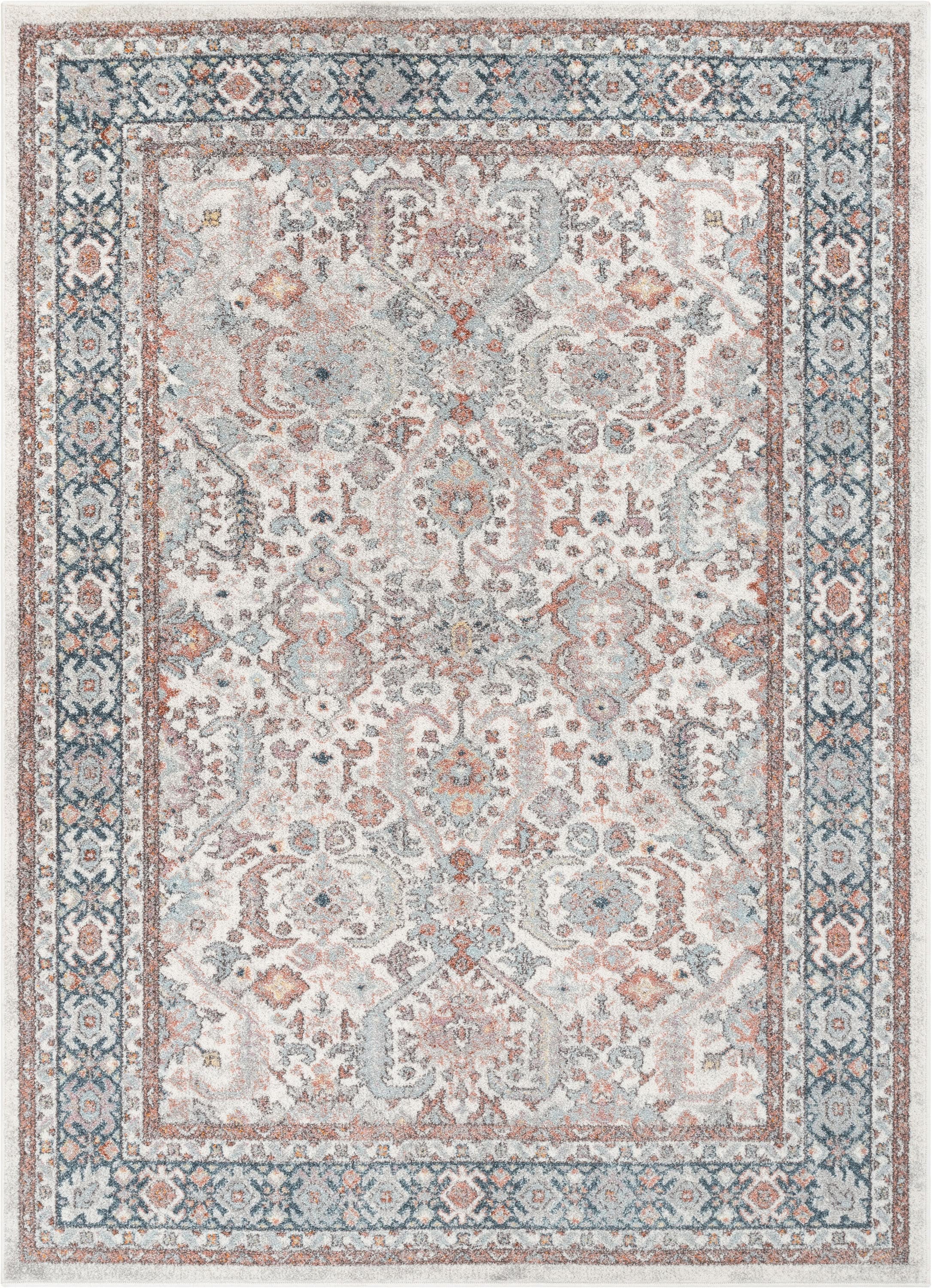 Beige Rust 5' x 7' Synthetic Oriental Easy Care Rug