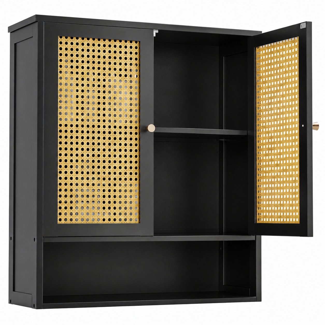 Aoibox  Bathroom Wall Cabinet Bamboo Over The Toilet Storage Organizer with 2 Rattan Doors and Adjustable Shelf