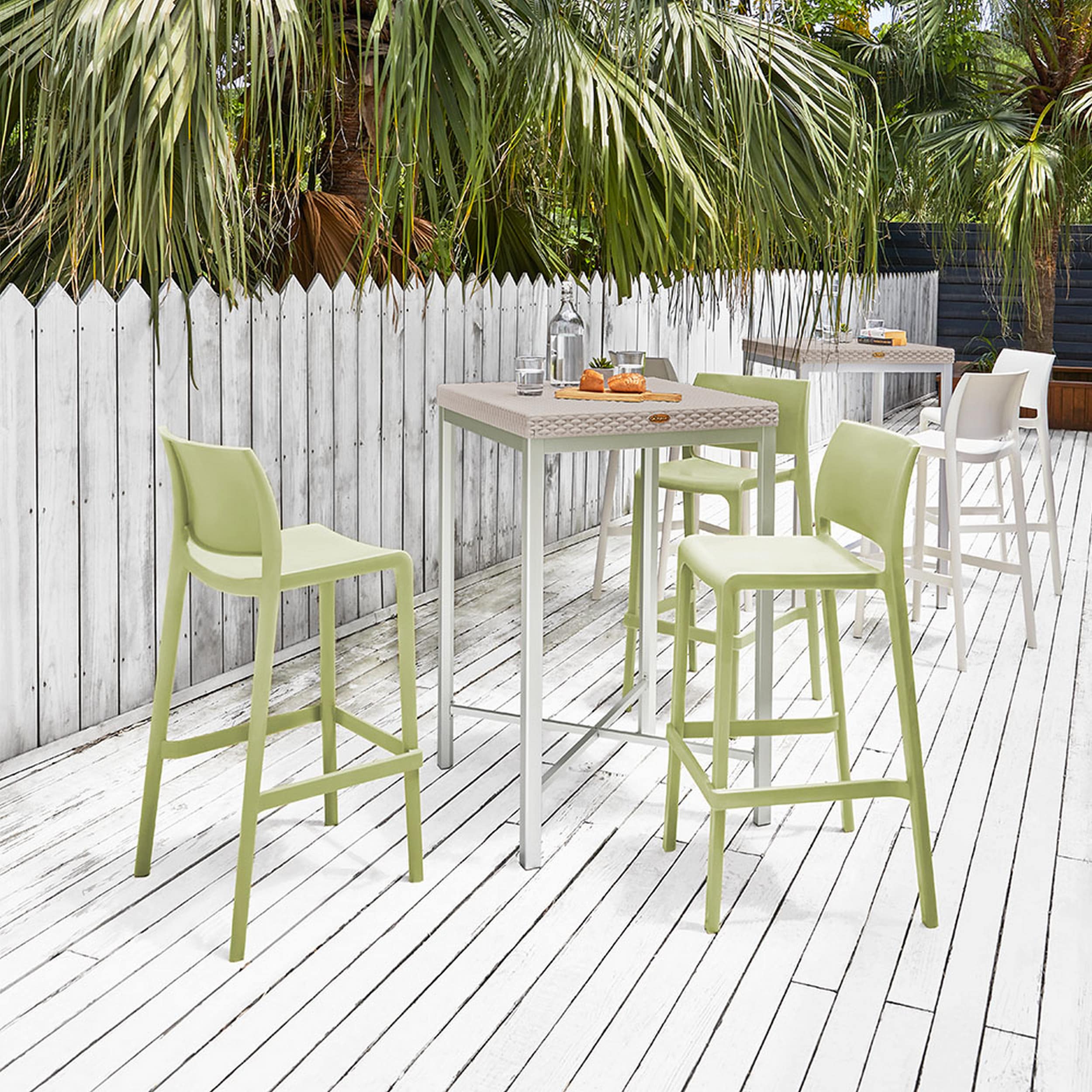 Lagoon 7211V4-BSLGS Sensilla Set of 2 Stackable Wasabi Green Resin Frame Stationary Bar Stool Chair with Solid Seat