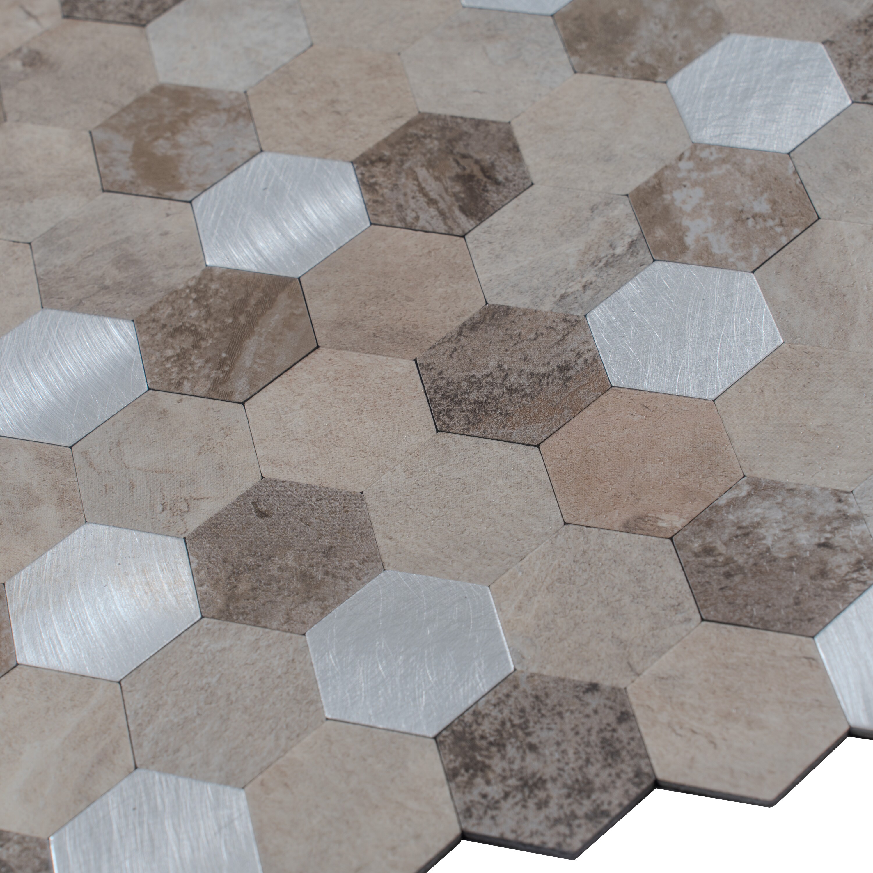 Apollo Tile (Sample) Beige 4-in x 4-in Brushed Metal Peel and Stick Floor and Wall Tile