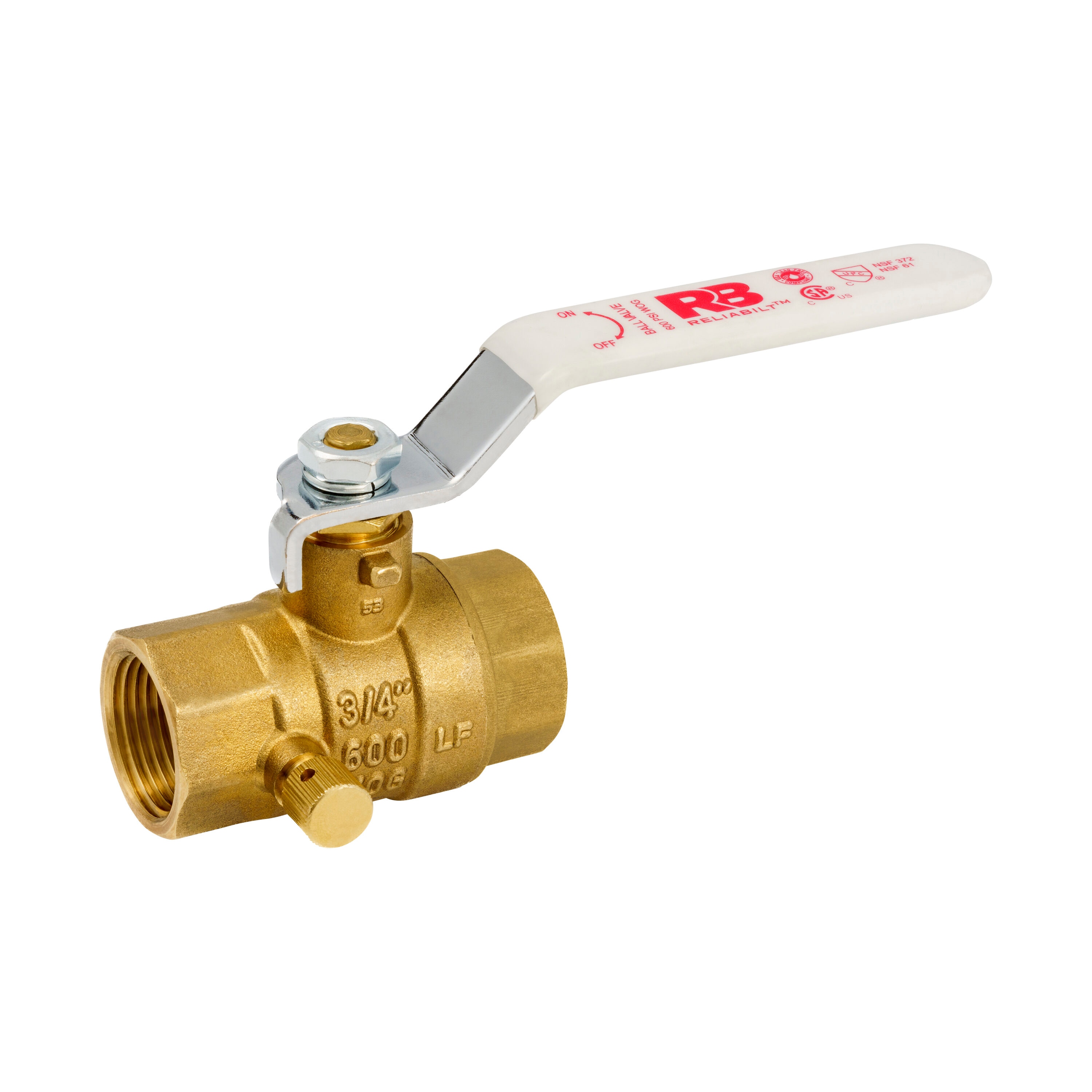 RELIABILT 107-754RB 3/4-in FIP x 3/4-in FIP Brass Ball Valve w/Drain