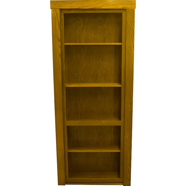 Swing Bookcase Door Red Oak Light, Solid Wood Tall Narrow Bookcase With Doors