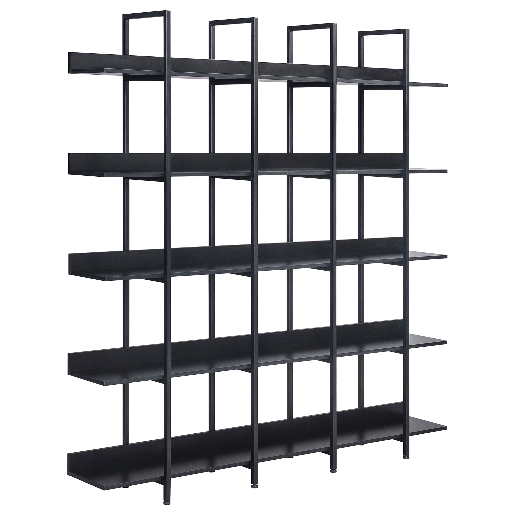 Eulas 70.8 in. Black Wood 10 Shelf Etagere Bookcase with Open Shelves