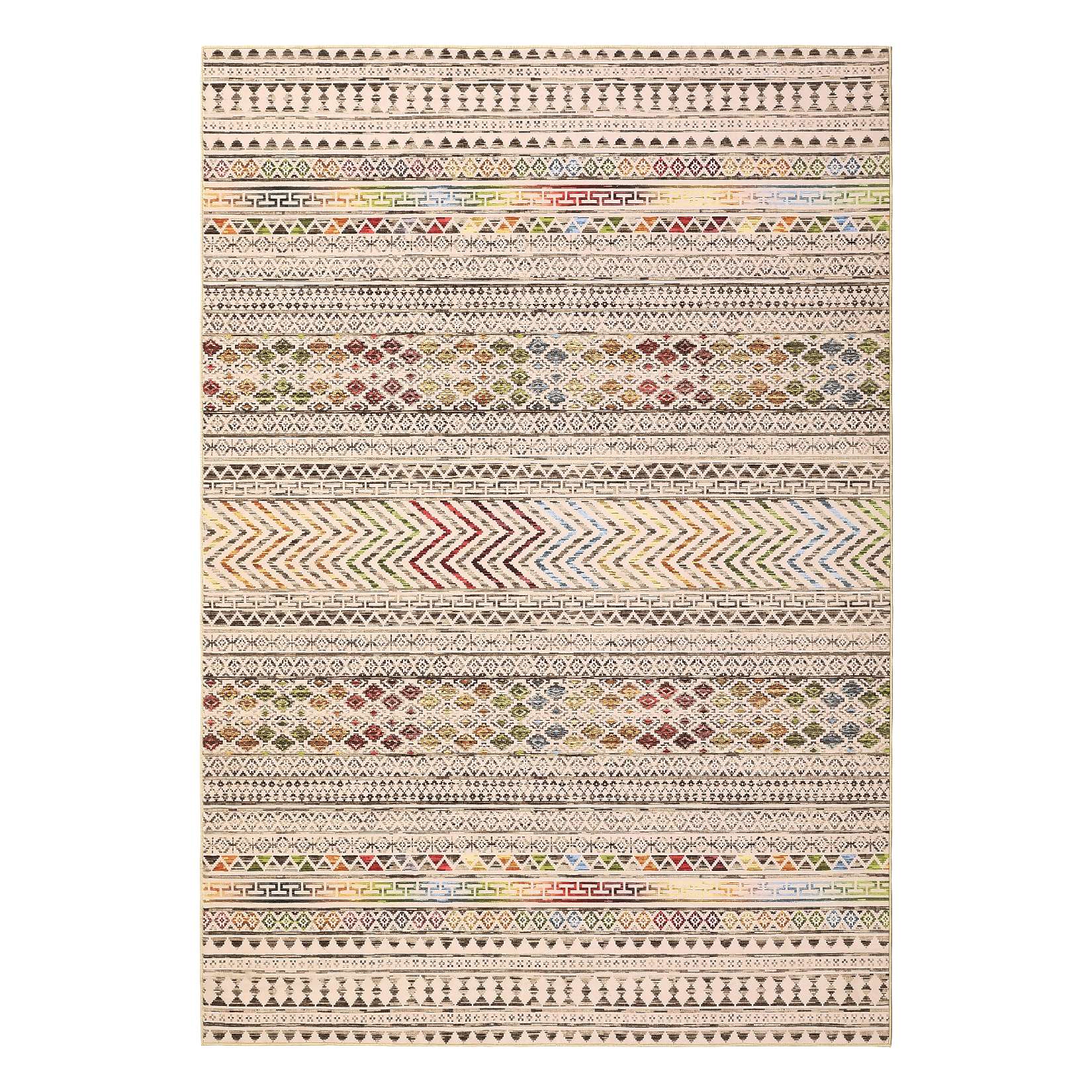 Qeetex SUNNY-PHO-15DJFBI6 9 x 12 ft Polyester Multi Color/Brown Rectangular Dining Room Bedroom Living Room Geometric Stripped Print Modern Machine Washable Area Rug