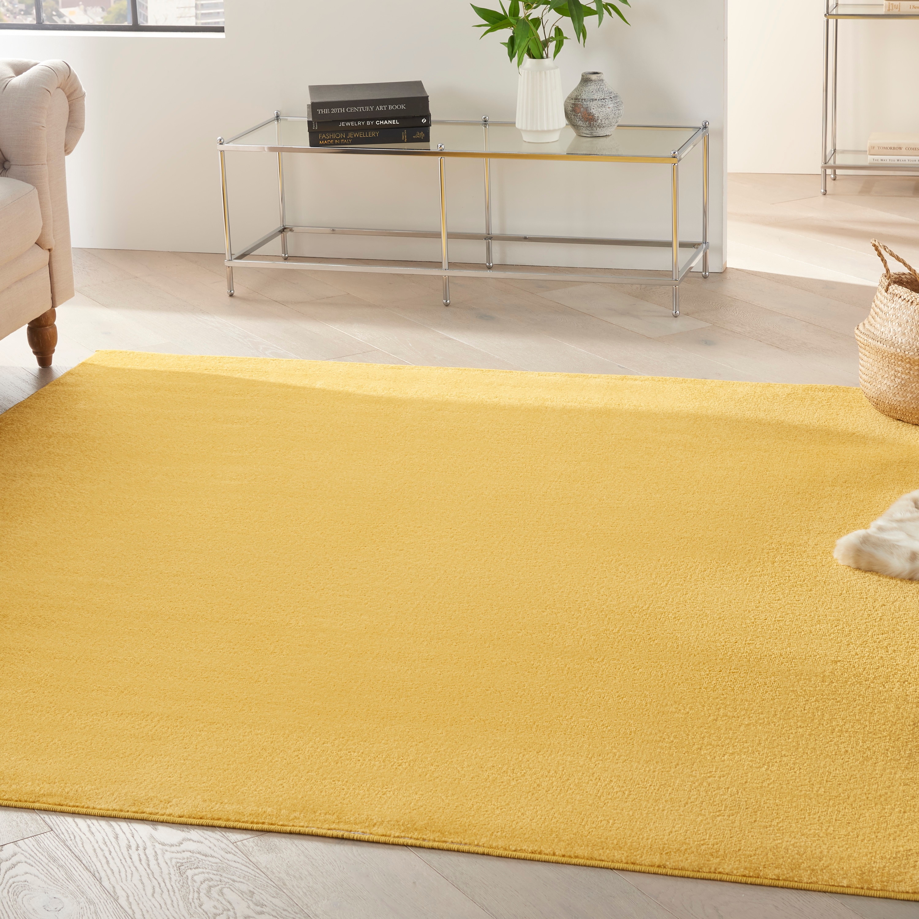 Nourison 099446825544  Essentials 7 x 7 (ft) Loomed Polypropylene Yellow Square Indoor/Outdoor Solid Area rug