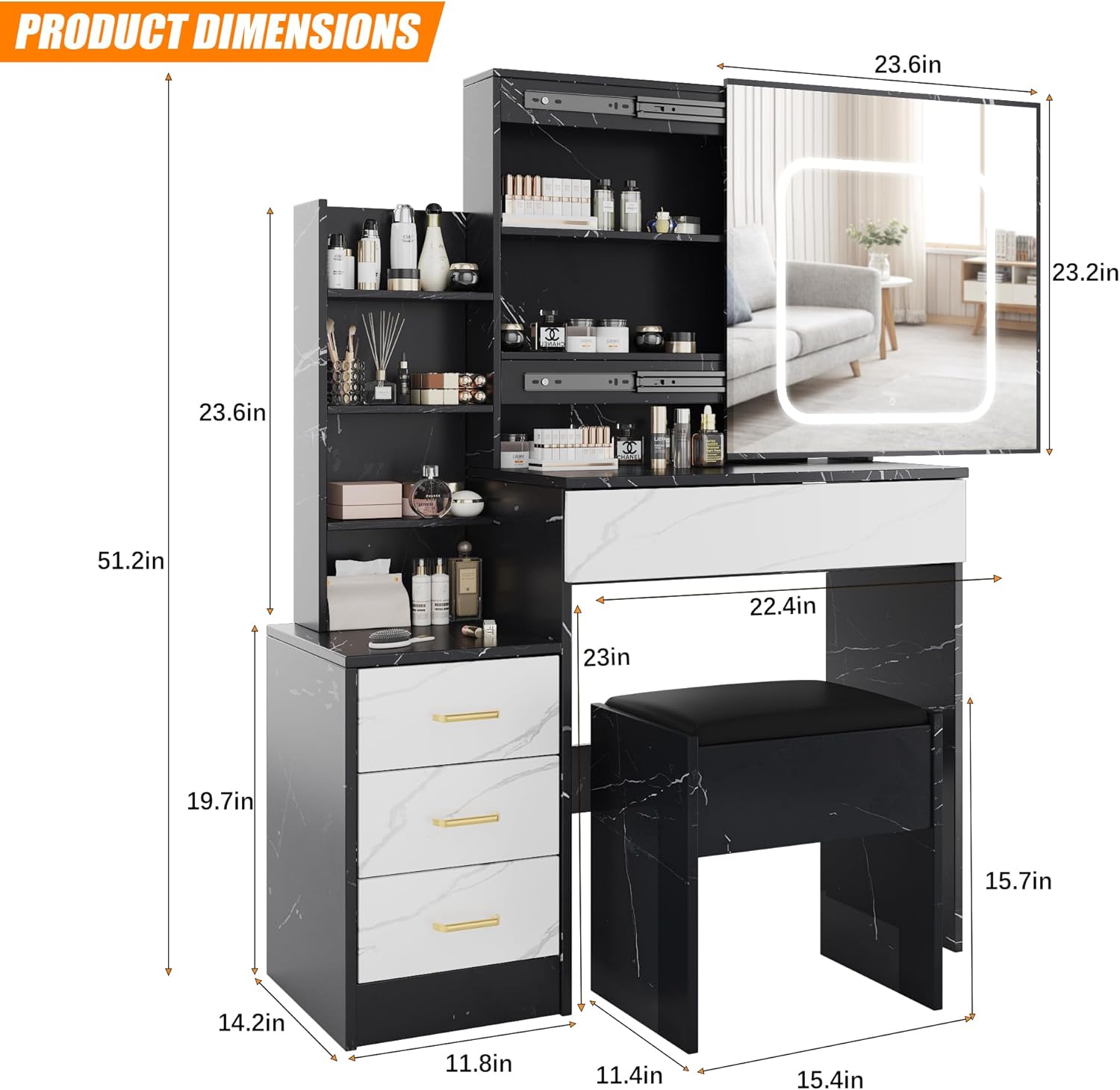 Qeetex LHF-SZT-PHO-14CP5LQF Bedroom-Vanities - View #2