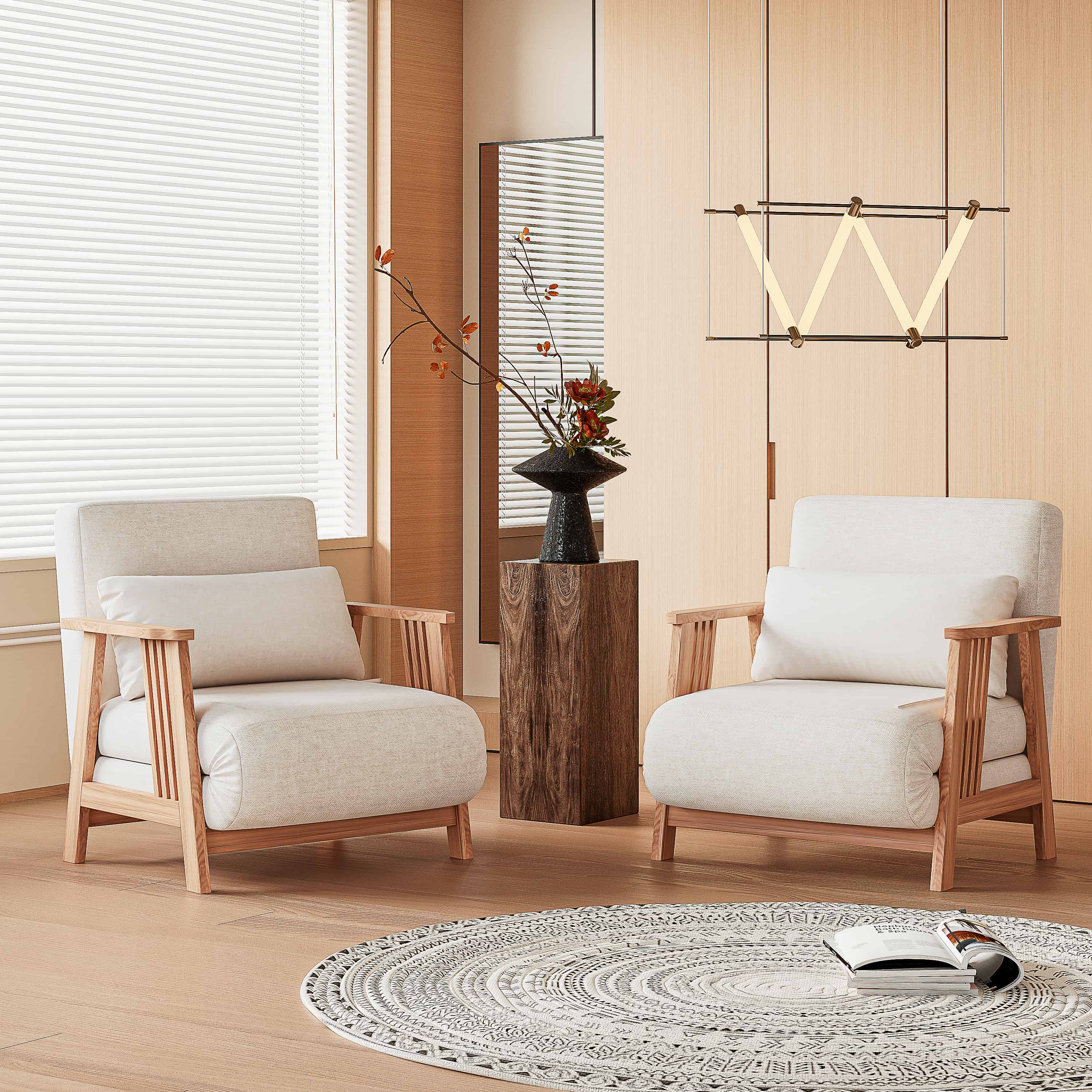 ATJafurn Accent Chairs Set of 2 - Modern Sofa Chair with Pillow and Wood Frame - Comfy 3 in 1 Folding Sofa Bed for Bedroom Home Office