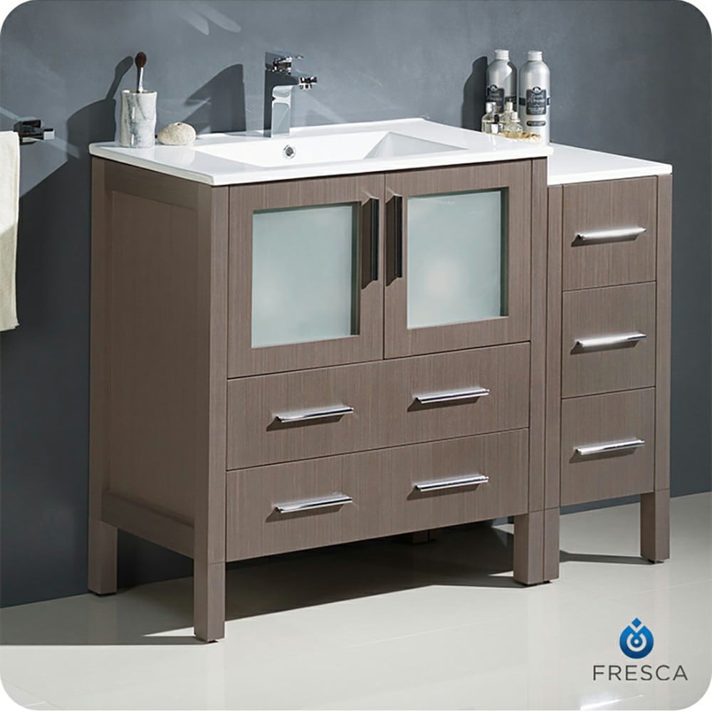 Fresca FCB62-3012GO-I Torino 42-in Gray Oak Single sink Bathroom Vanity with White Ceramic Top