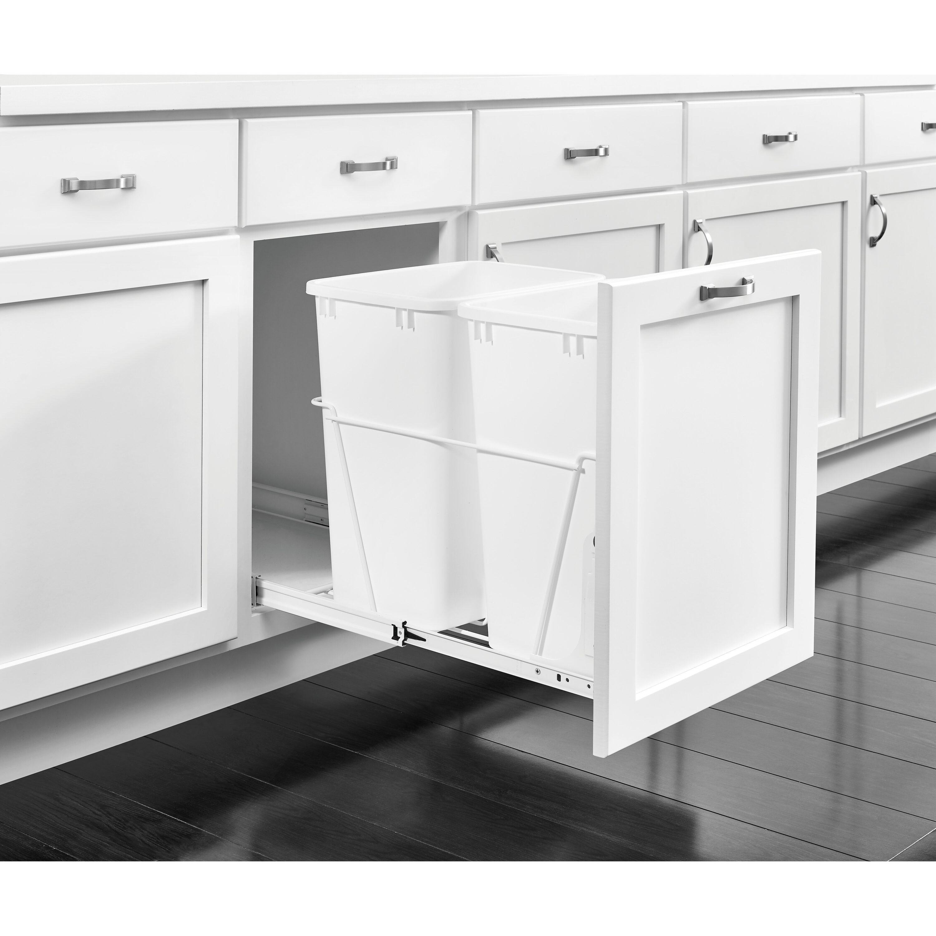 White Plastic Dual Pull-Out Waste Container System