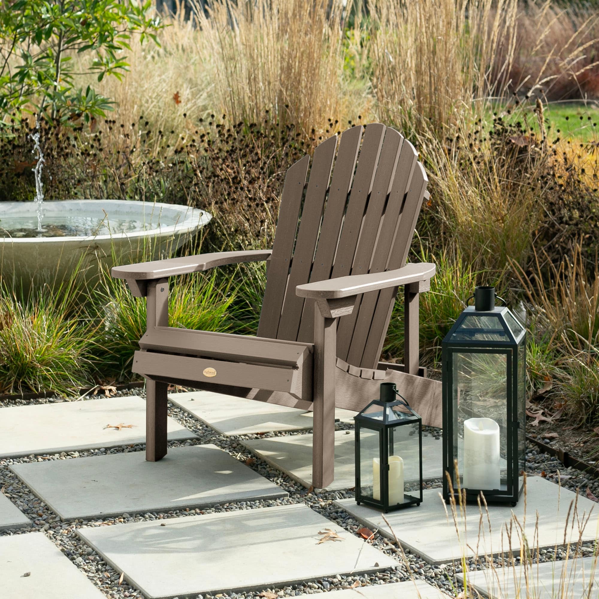 highwood AD-CHL1-WBR Hamilton Woodland Brown Poly-lumber Frame Stationary Adirondack Chair with Slat Seat