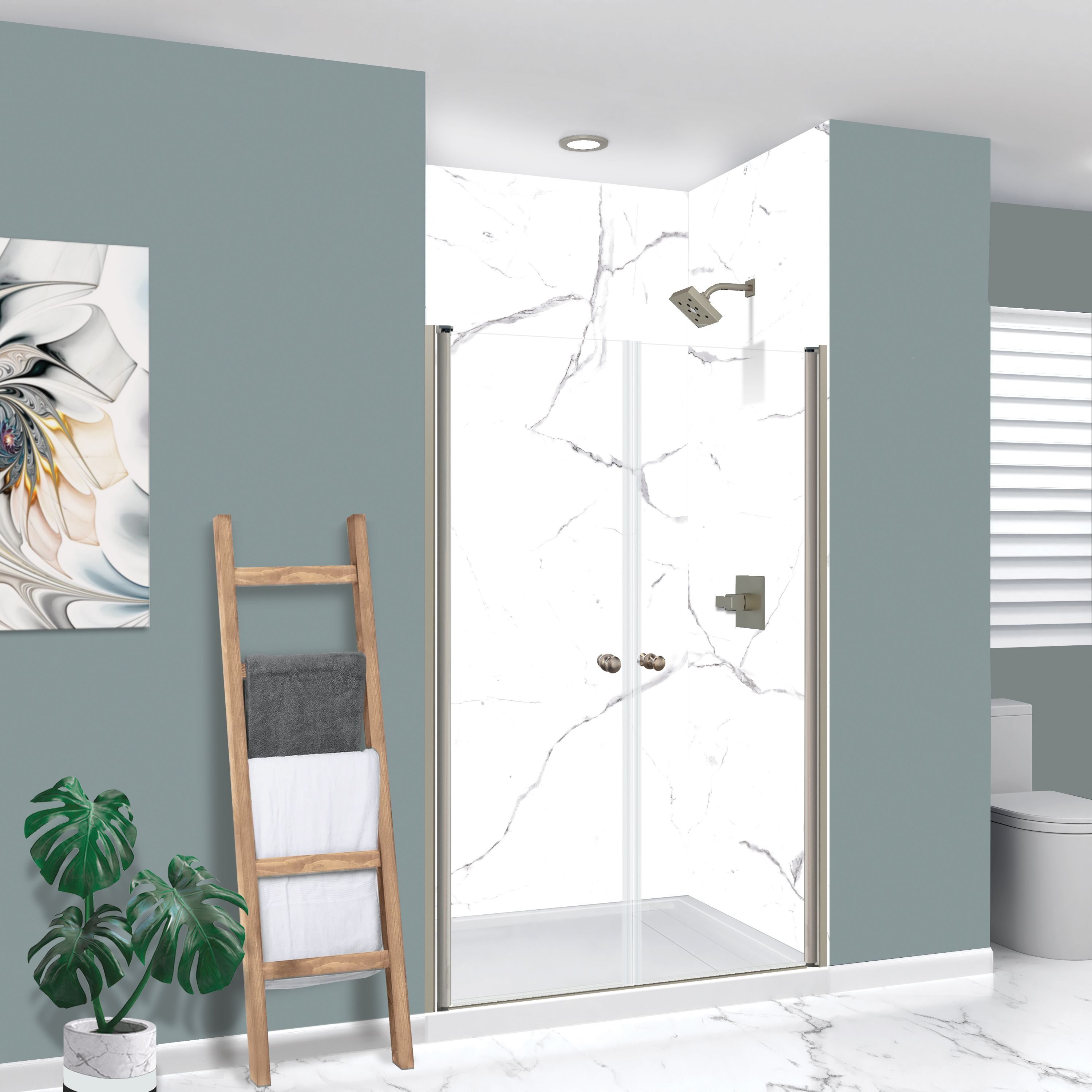 Transolid K-LSD487006C-BS Brushed Stainless 46-3/8-in to 47-3/8-in W x 70-in H Frameless Pivot Shower Door 1/4-in Thick Clear Glass