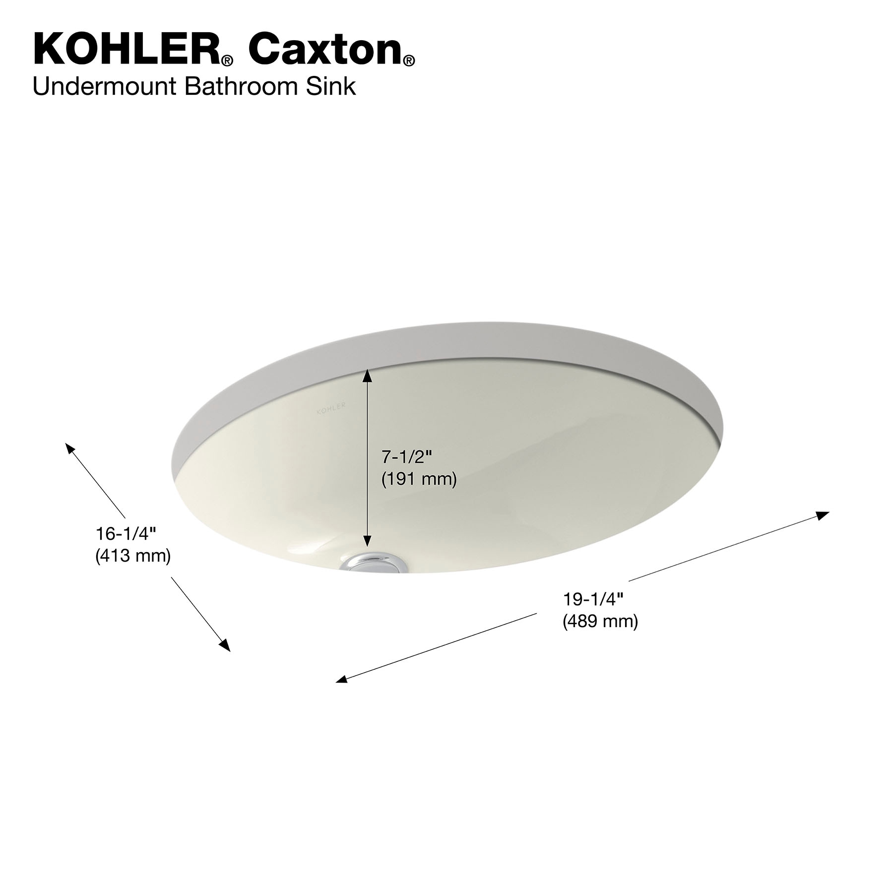 KOHLER Caxton Vitreous China Undermount Oval Biscuit Bathroom Sink 19   43574972 