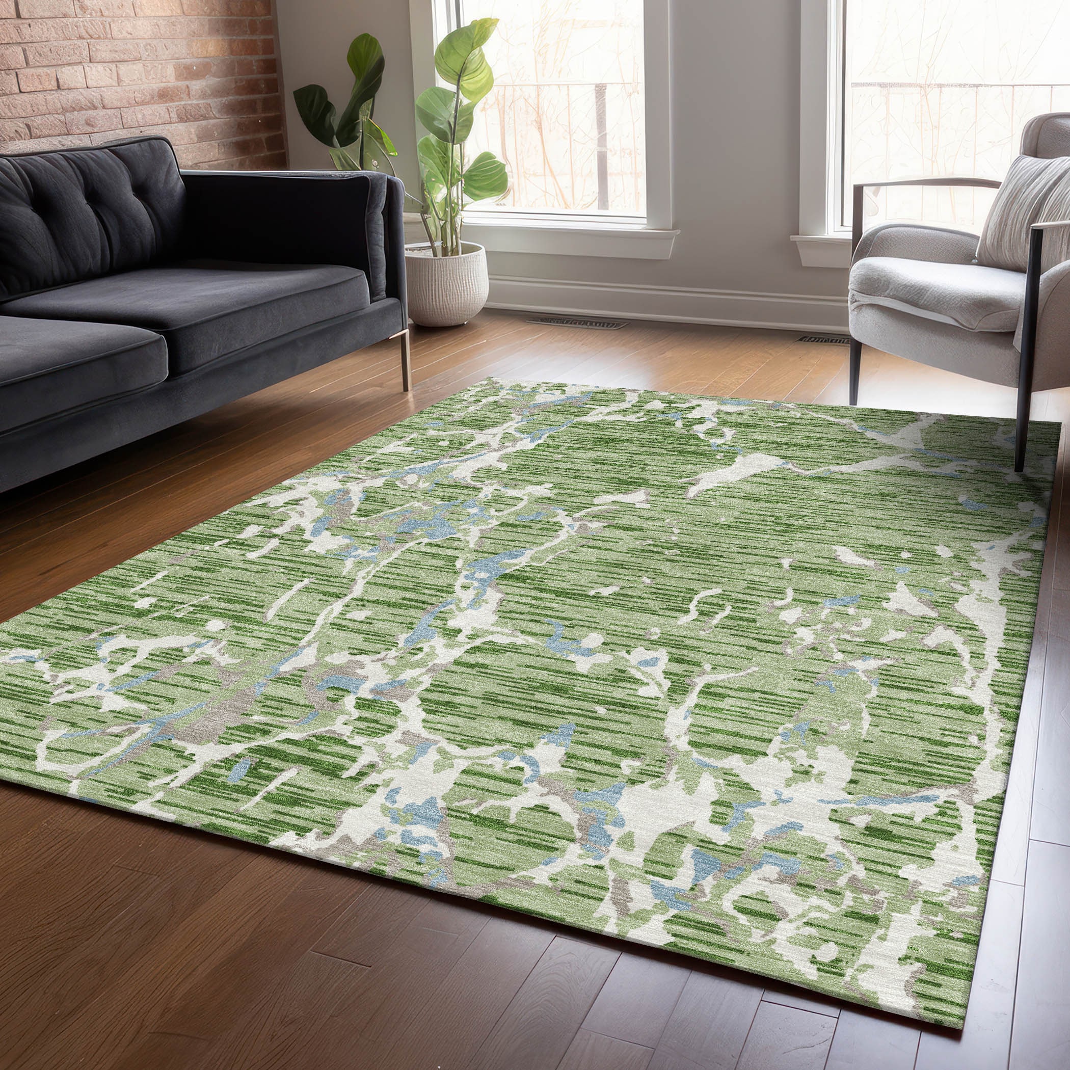 Addison Rugs ACN1046AL3X5 Chantille ACN1046AL 3 x 5 (ft) Polyester Aloe Rectangular Indoor/Outdoor Geometric Machine washable Area rug