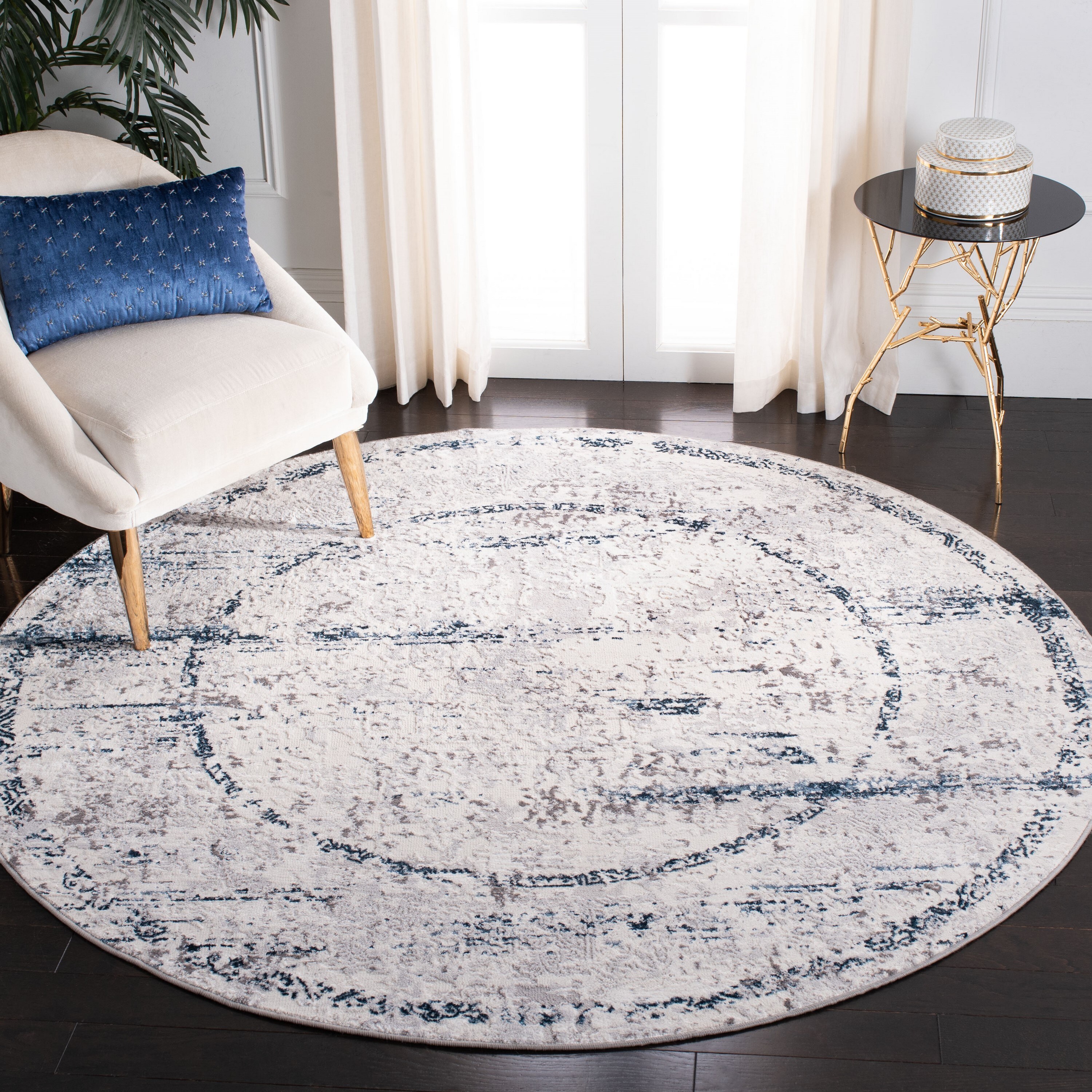 Safavieh ALA207G-7R Amelia Brygida 7 x 7 (ft) Loomed Synthetic Gray/Blue Round Indoor Distressed/Overdyed Bohemian/Eclectic Area rug
