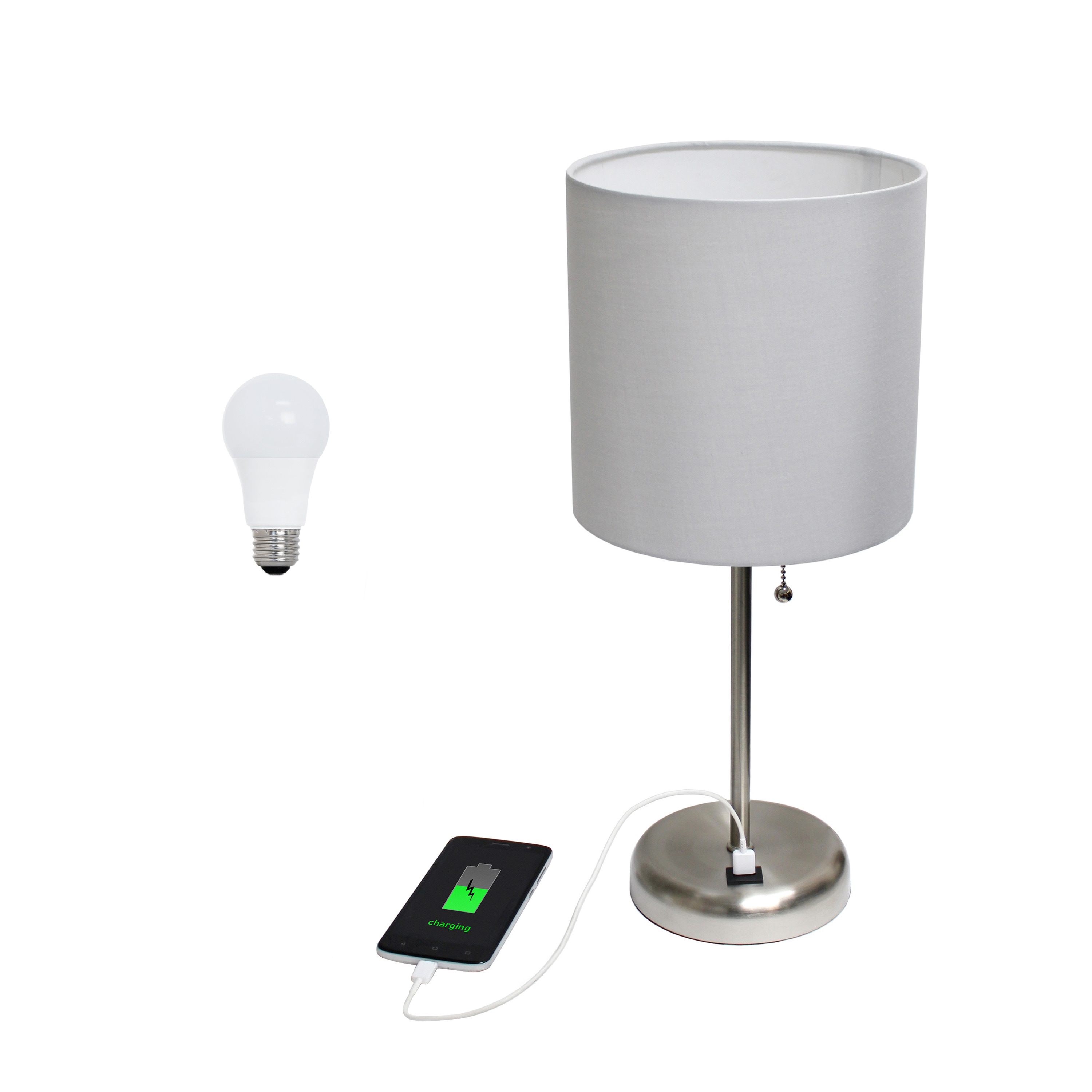 Creekwood Home CWT-2012-GY-LB Oslo 19.5-in Gray LED Pull-chain Table Lamp with Fabric Shade
