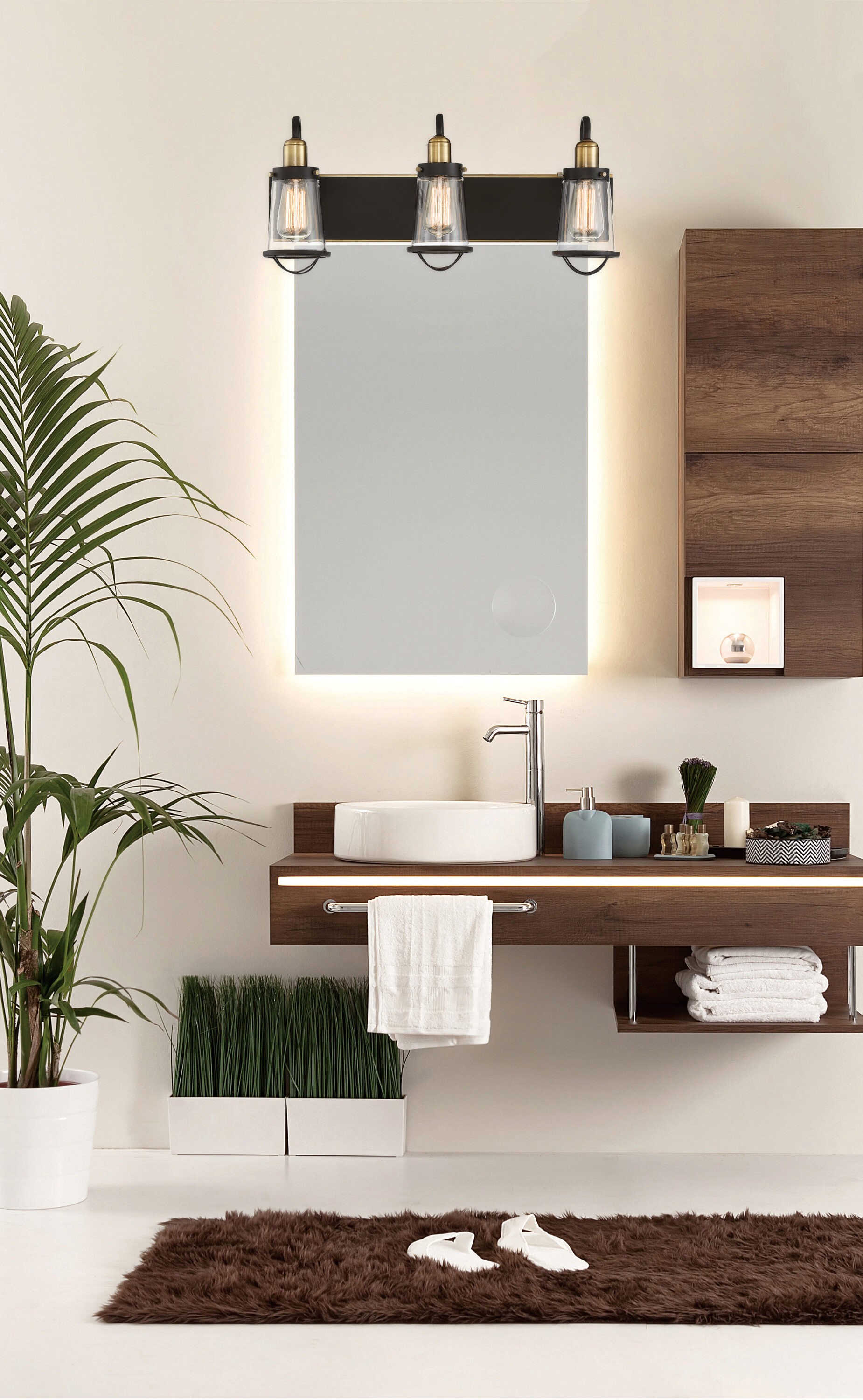 Lansing 3-Light Dimmable Brass and Bronze Bathroom Fixture