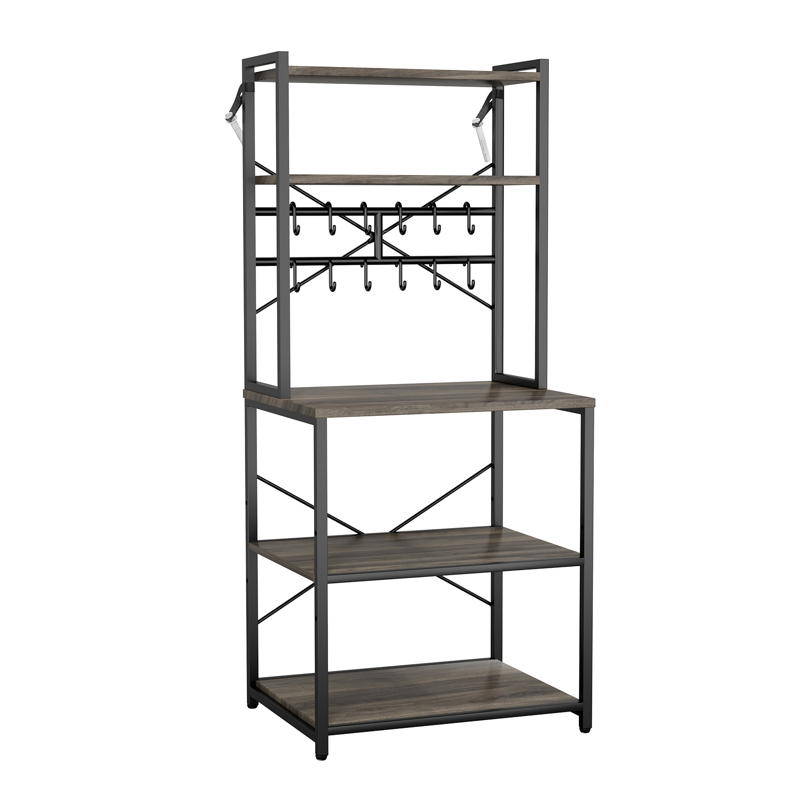 Mecale Kitchen Bakers Rack 23.6 in W X-Shaped Microwave Stand Coffee Bar Storage Shelf Light Gray