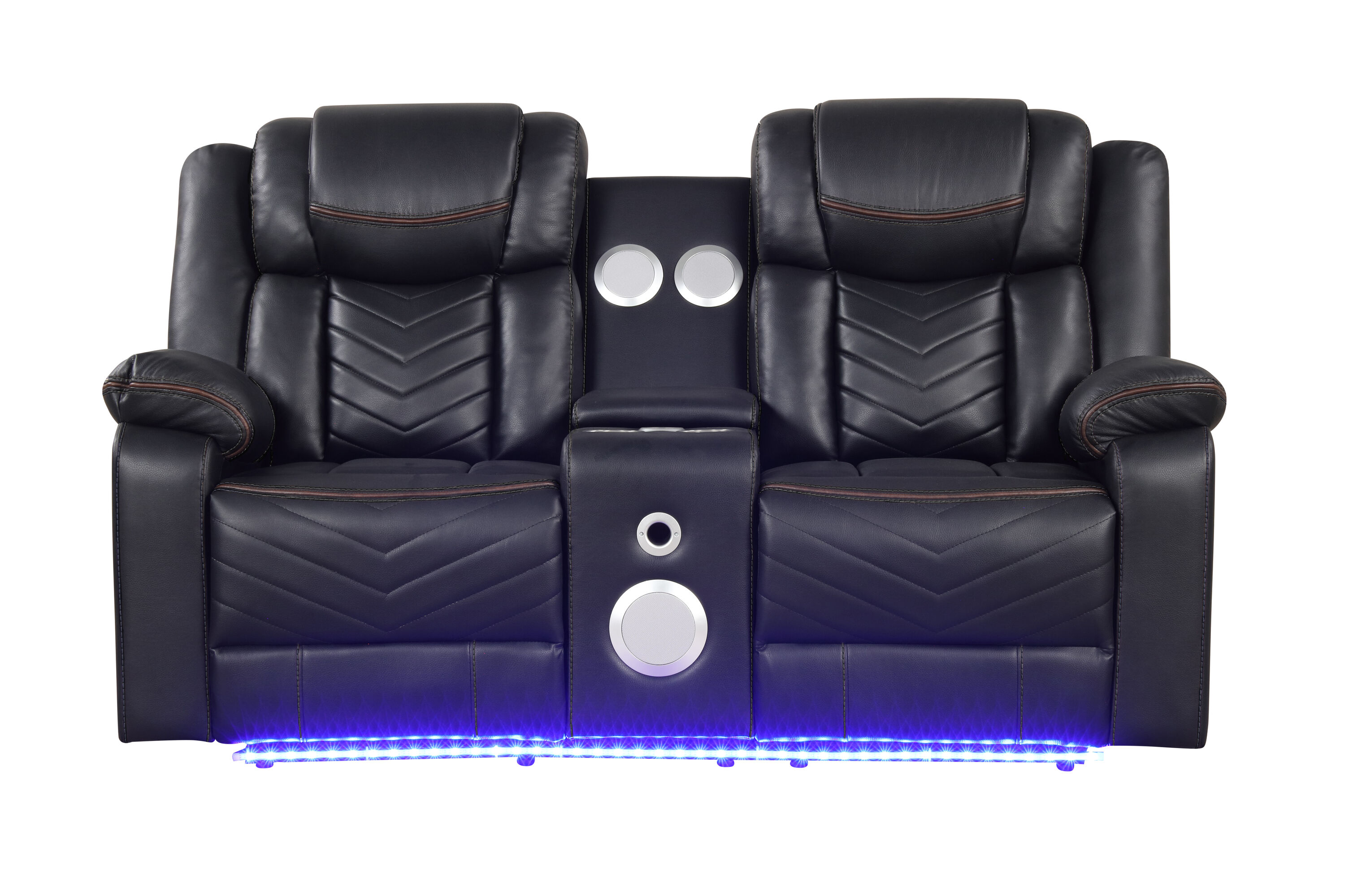 Galaxy 601955556866 45-in Modern Black Faux leather Reclining Loveseat
